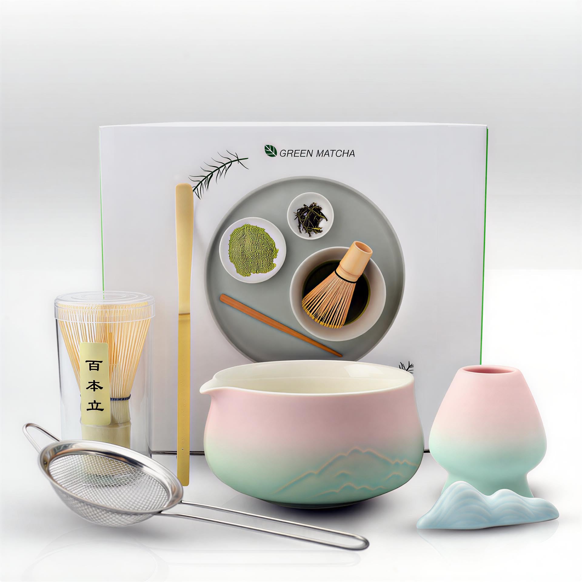 Japoński zestaw do herbaty Matcha Zestaw do herbaty Matcha Bowl Bambus Trzepaczka Matcha łopata sitko Uchwyt na trzepaczkę Matcha Trzepaczka Zestaw Matcha N4