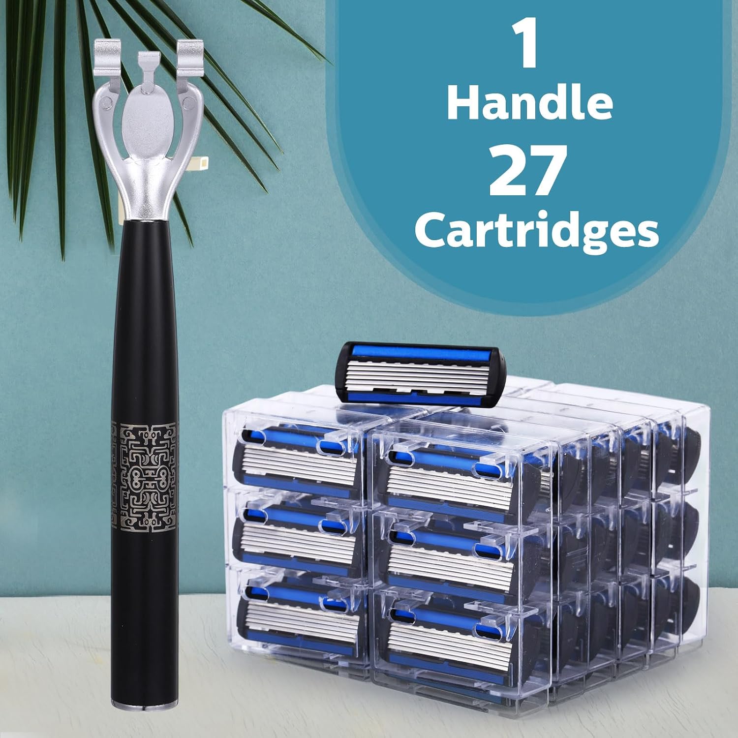 28 Pcs Disposable Men's Razors Set Refillable 6-Blade Sensitive Skin Razor Kit for a Comfortable Shave, 1 Handle and 27 Cartridges