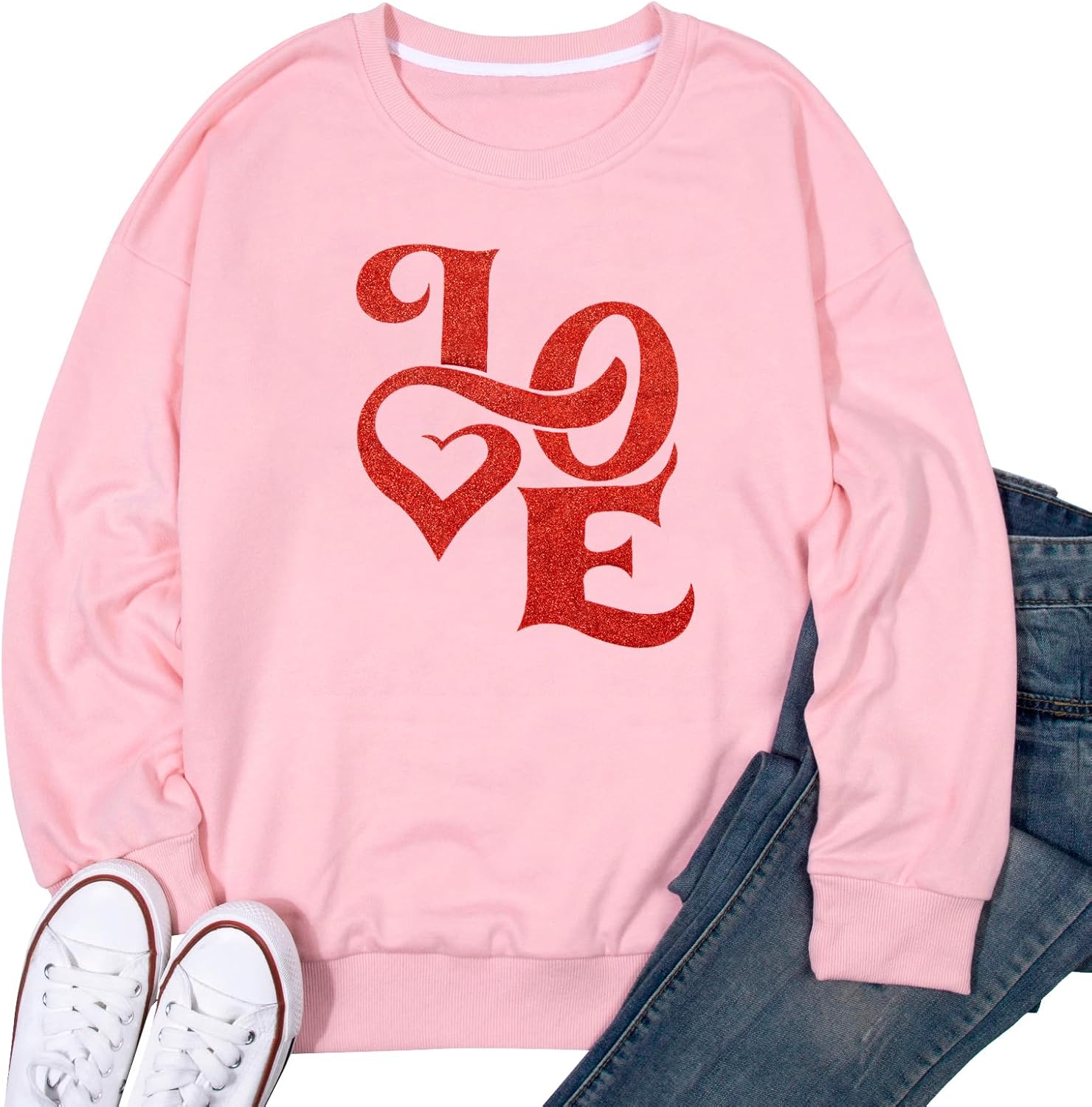 Valentines Sweatshirt for Women Glitter Love Graphic Shirts Casual Valentines Long Sleeve Pullover Tops - Image 5