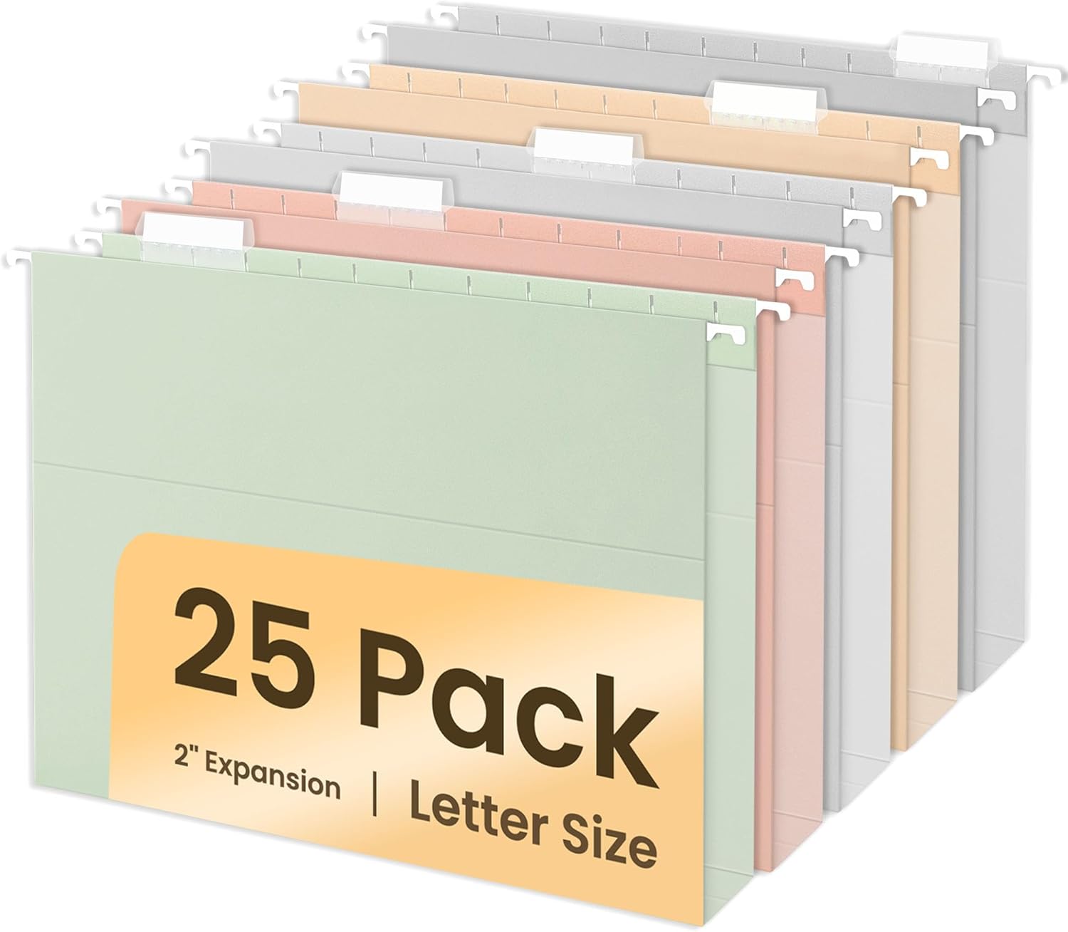 SUNEE Hanging File Folders Letter Size, Pastel Colors, 25 Count Letter Size File Folders with 1/5-cut Tabs, Heavy Duty 2 Inch Expansion, Stay Organized for Your Home and Office Bulk File Pastel Colors 2 Inch Expansion