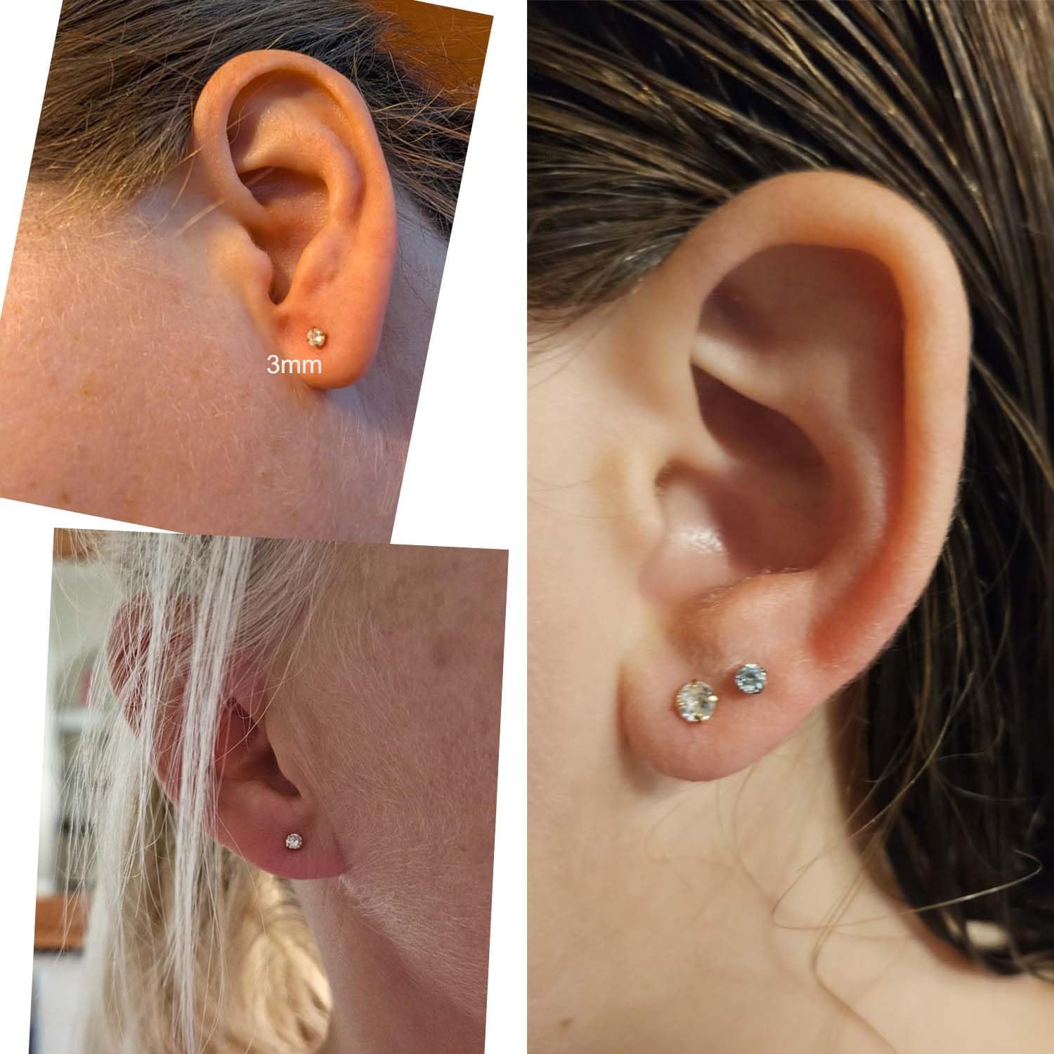 Hypoallergenic Gold Flat Back Stud Earrings for Women - 3 Pairs White/Purple/Pink CZ Screw Back Earrings Set for Cartilage, Helix, Earlobe & Multiple Piercings, Surgical Stainess Steel Safe for Sensitive Ears - Image 5