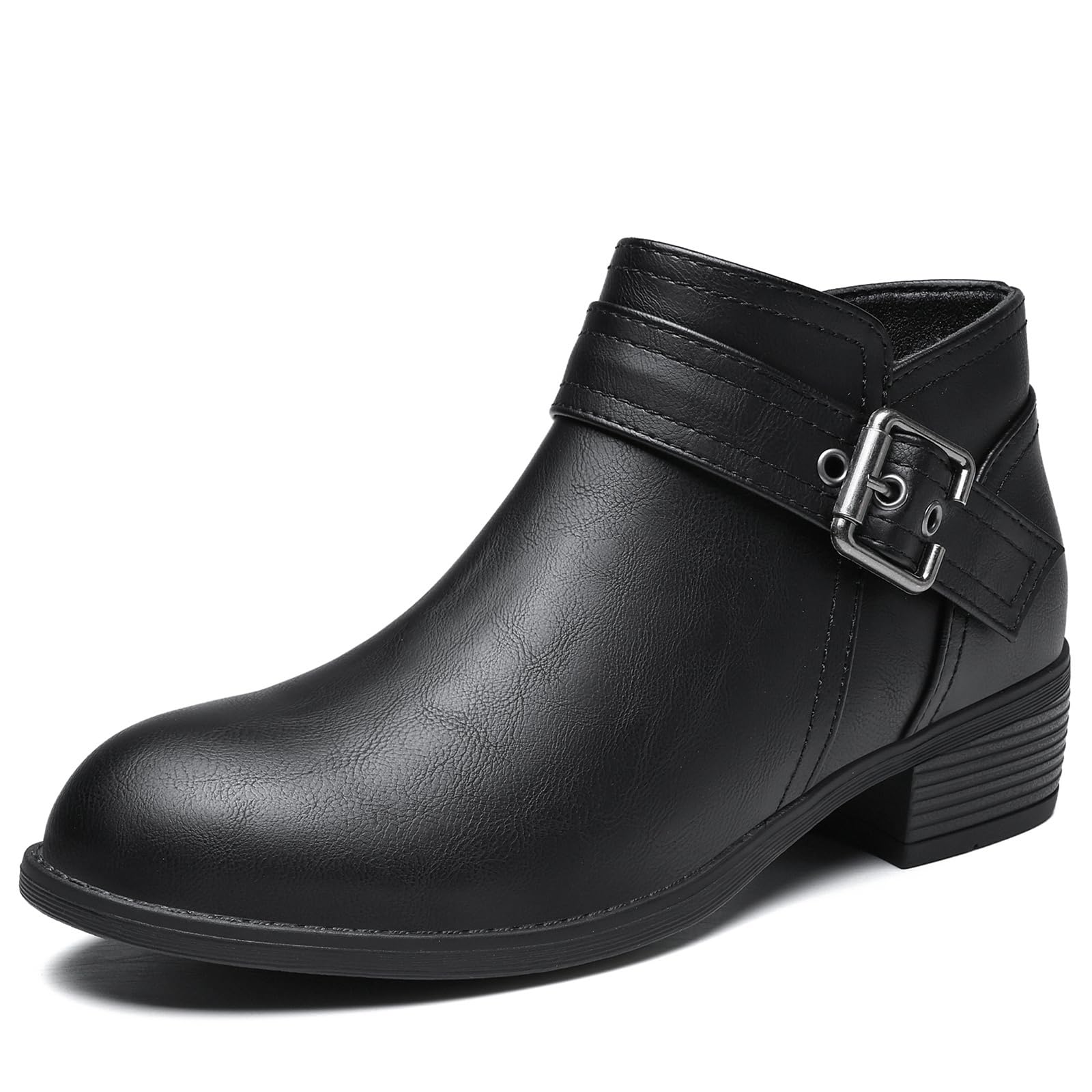 funbank Ankle Boots for Women Low Heel Chelsea Booties for Winter Round Toe Leather Snow Boots Chunky Fall