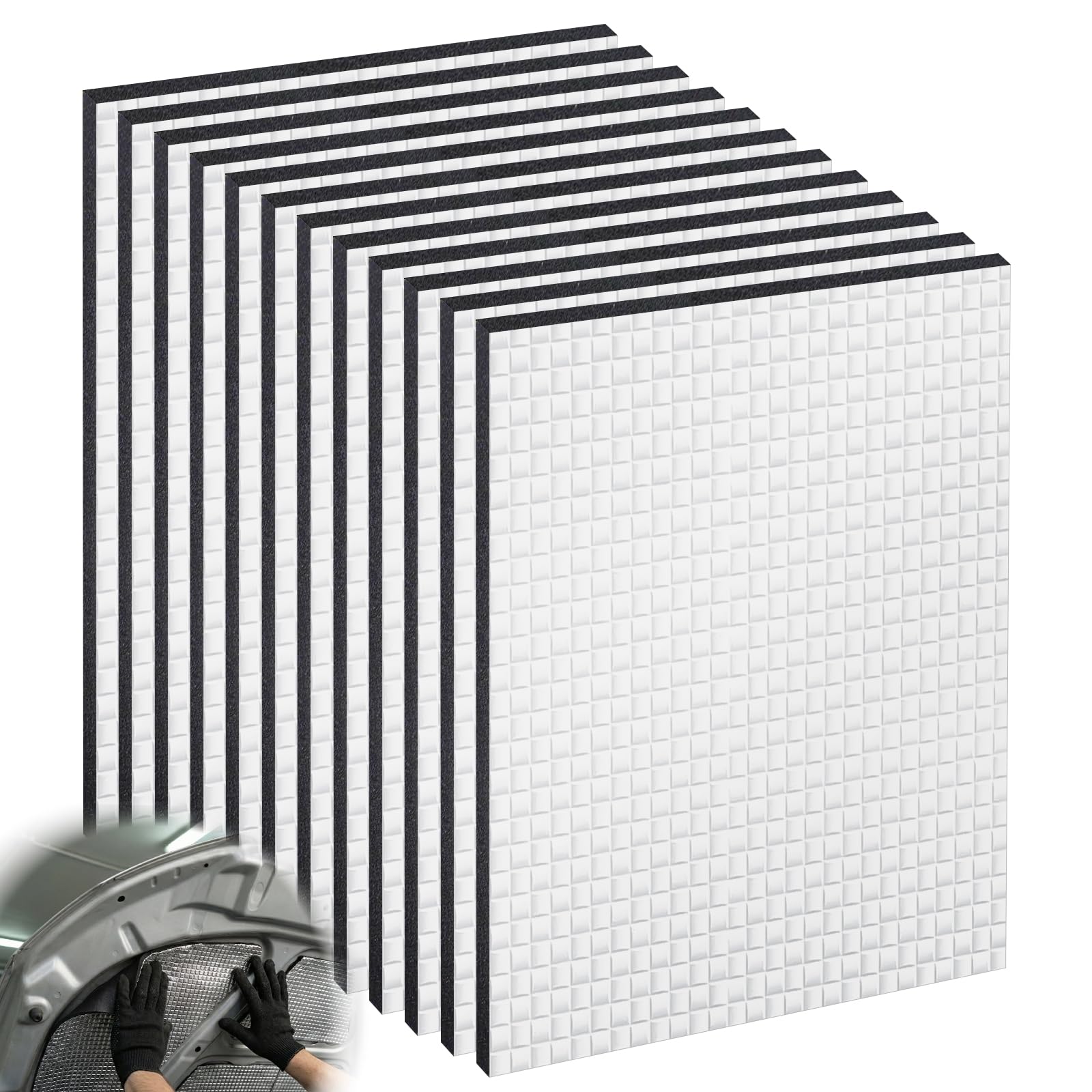 Tappetini Isolanti Auto Adesivo, Pannello Fonoassorbente con Alluminio, Isolante Termico per Cofano Motore, 250x180x5mm