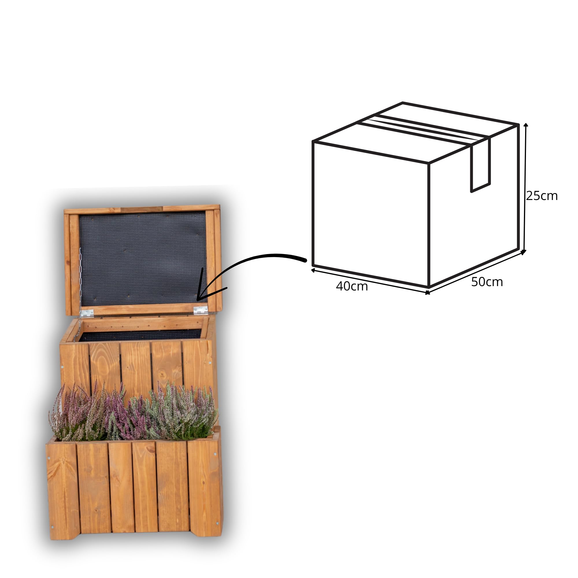 Paketbox mit Pflanzkübel aus Holz 50×56×70 cm Abschließbar Wasserdicht Paketbriefkasten
