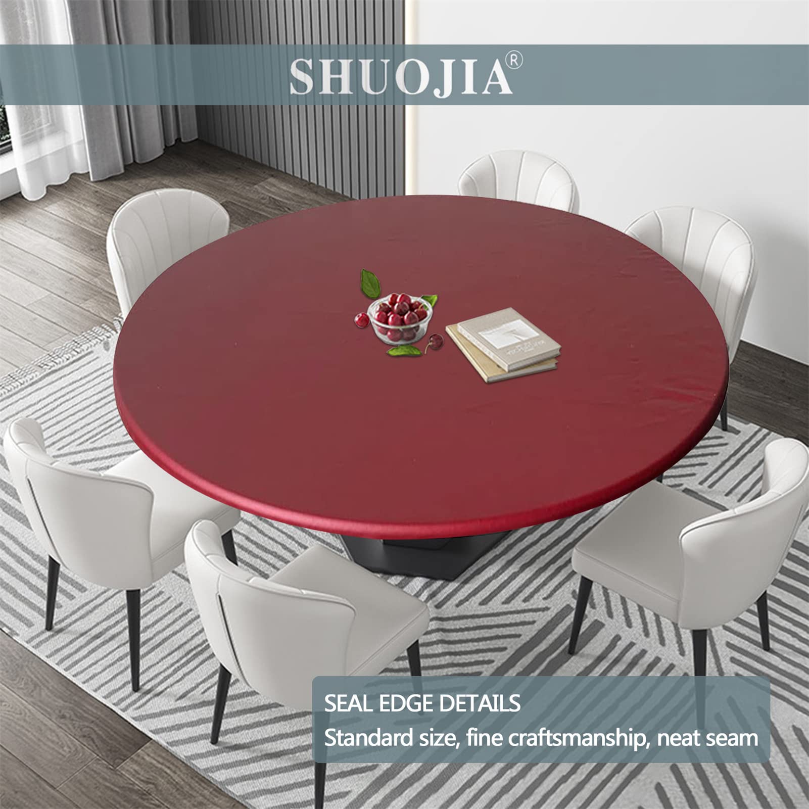 Tovaglia rotonda in vinile con bordo elastico, per tavolo da pranzo e cucina, con retro in flanella, adatta a tavoli fino a 130 cm di diametro