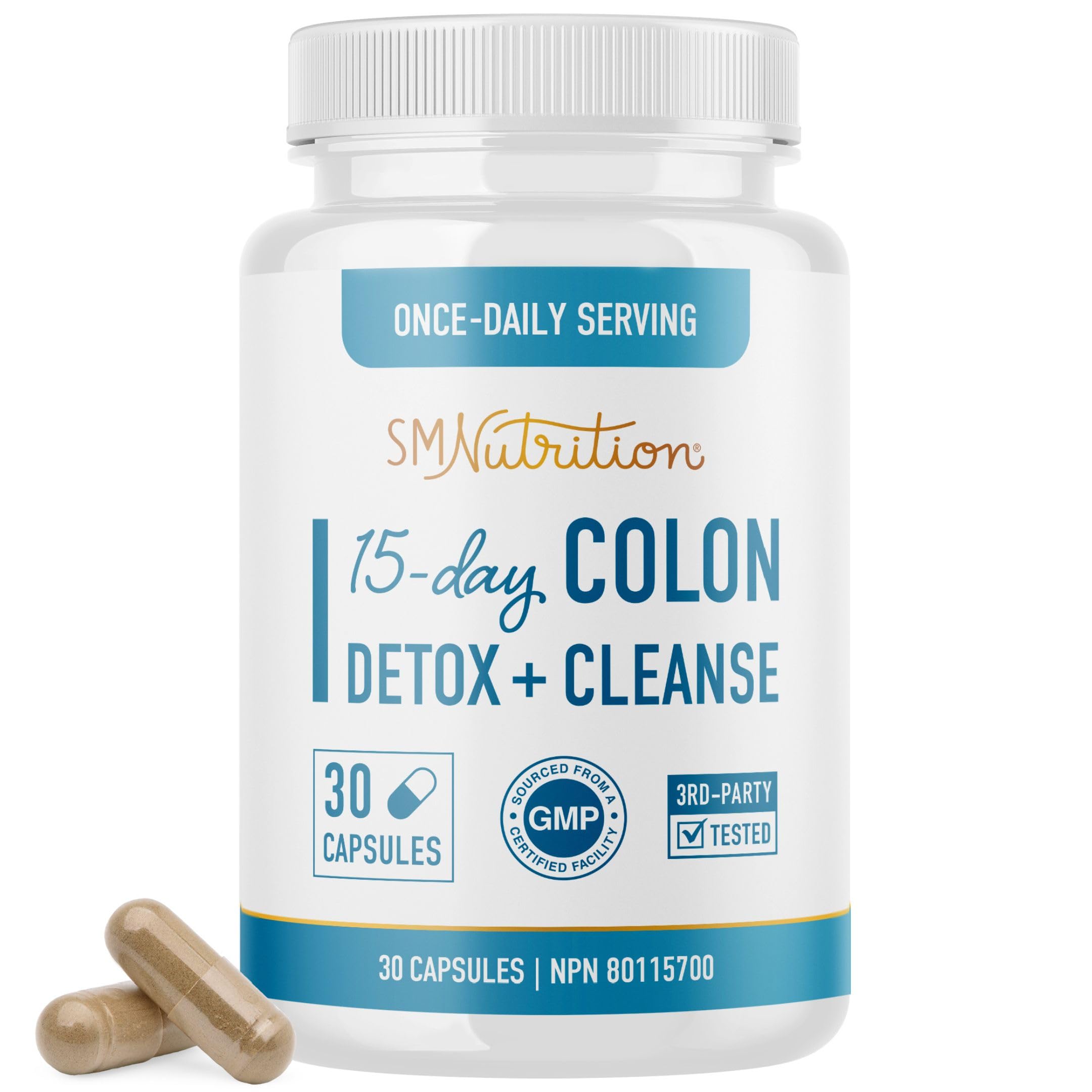 15 Day Colon Cleanse & Detox | Stool Softener & Constipation Relief for Adults | Gut Health Support | Colon Detox Cleanse With Probiotics for Women & Men | Gluten-Free | By SM Nutrition | 30 Capsules