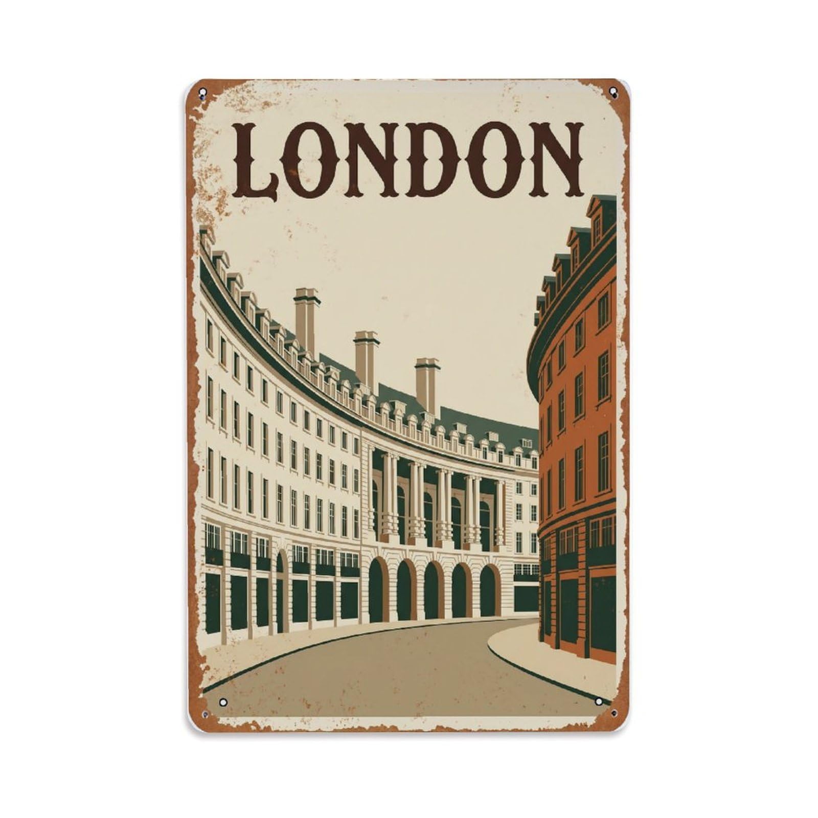 Vintage Travel London Regent Street Architecture Rusted England Metal Tin Sign Plaque Wall Decor for Cafe, Club Bar, Office, Home Garden Metal Poster 8x12Inch