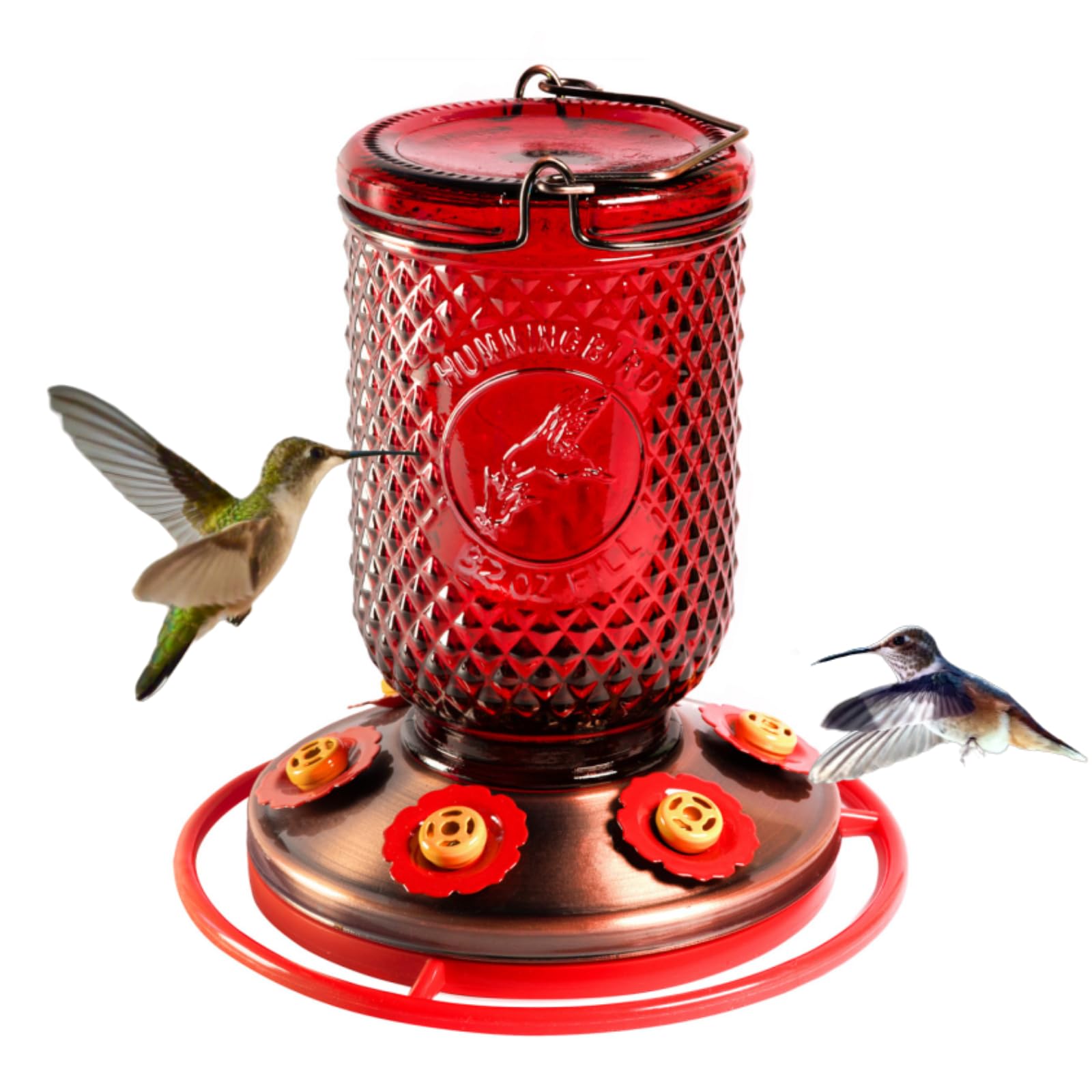Nature's Rhythm Bird Feeder Vintage Red Antique Glass 6 Feeding Stations Glass Hummingbird Feeders 32oz Nectar Capacity Per Feeder