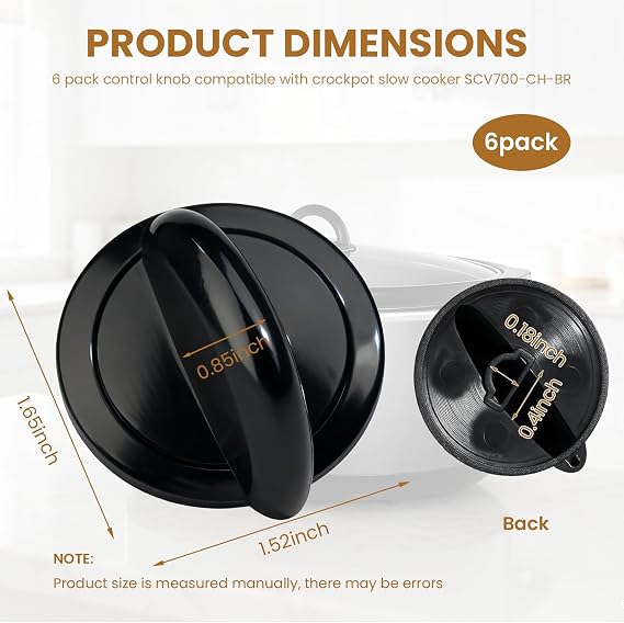 Slow Cooker Knob Replacement 6 Pack Fit for Crockpot SCV700-CH-BR, Adjustable Control Knobs for Crockpot Replacement Parts, Durable Plastic