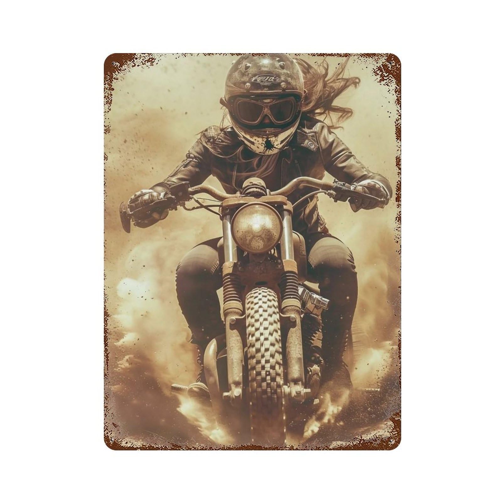 FHUYEURHRY Post Apocalyptic Desert Biker 02 Wall Decor Retro Iron Vintage Art Metal Tin Sign Poster Modern Home Cofffee Club Art Bar Shop Decorations Style 40x30cm