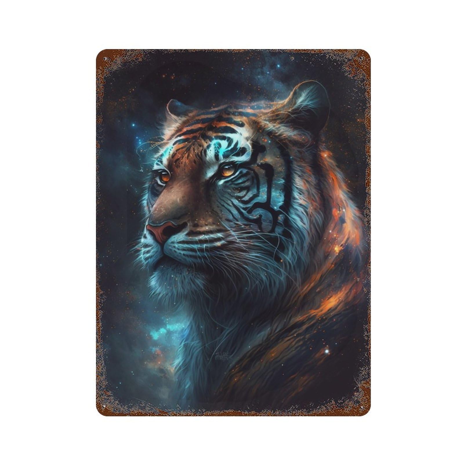 Rust Effect Galactic Tiger Portrait -13 Rusty Metal Tin Sign 15.7"x11.8", Farmhouse Wall Decor for Cafe, Home Bar And Lounge Decor