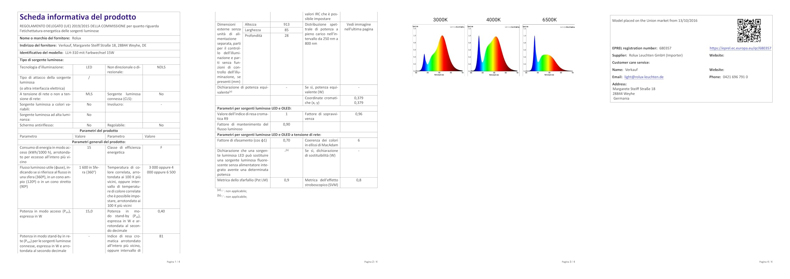 Rolux LED Unterbauleuchte 15W CCT 3000K~6500K Anbauleuchte Aluminium, 15 watts, silber, 91,3 x 8,5 x 3,5 cm