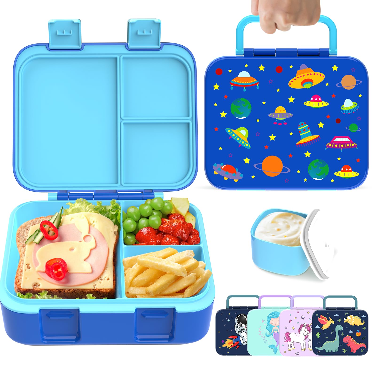 hombrima Bento Boxen, Kinder Lunch Box Food Storage Container mit Multi-Fächern für Jungen Mädchen Kinder Erwachsene Arbeitsschule (Blau-Raumschiff)