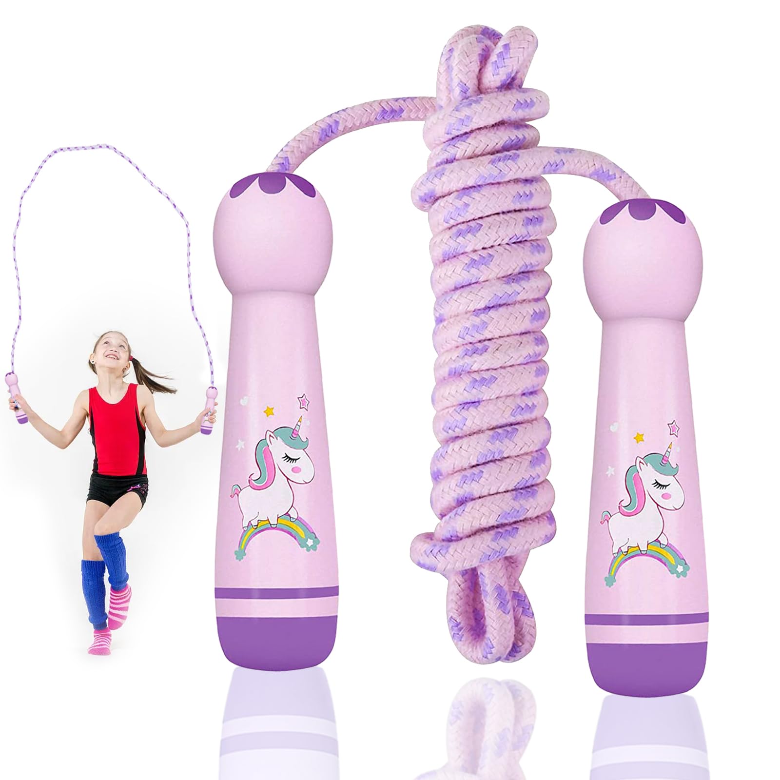 Shirene Corde à Sauter Pour Enfants,Corde à Sauter Pour Enfantscorde A Sauter Pour Enfants Avec Poignee En Boiscordes A Sauters Reglables Violettes Pour E