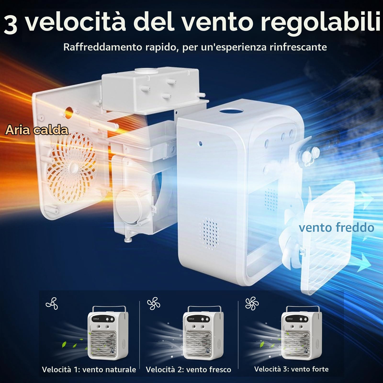 Condizionatore Portatile, Condizionatore d'aria Portatile, Ventilatore USB Portatile, Humidifier, Silenziosocon, 3 Velocità, 2 Modalità di Nebbia, con Serbatoio da 1000ml, per Casa, Ufficio