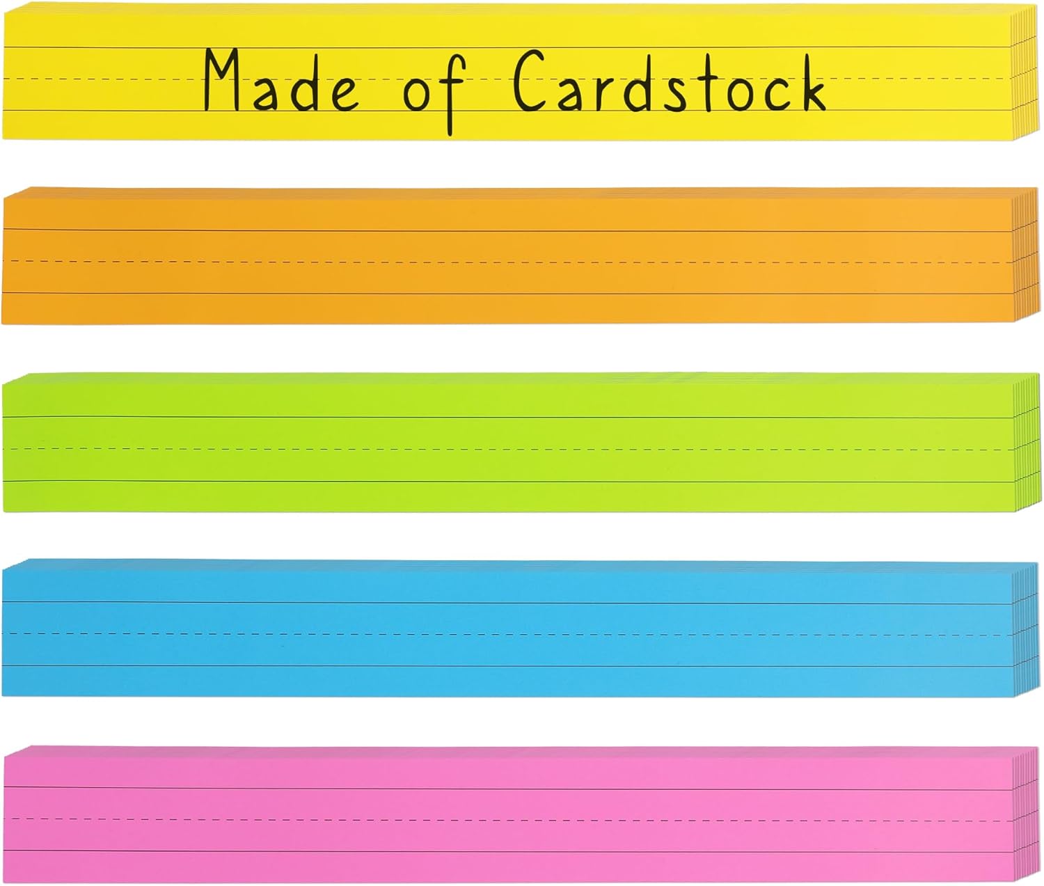 Chell Colored Sentence Strips Cardstock, Pack of 100, 3” x 24” Rainbow Color Word Learning Strips Handwriting Practice Tools for Teachers, Classroom and Office, 5 Colors 3"x24", 100 Count