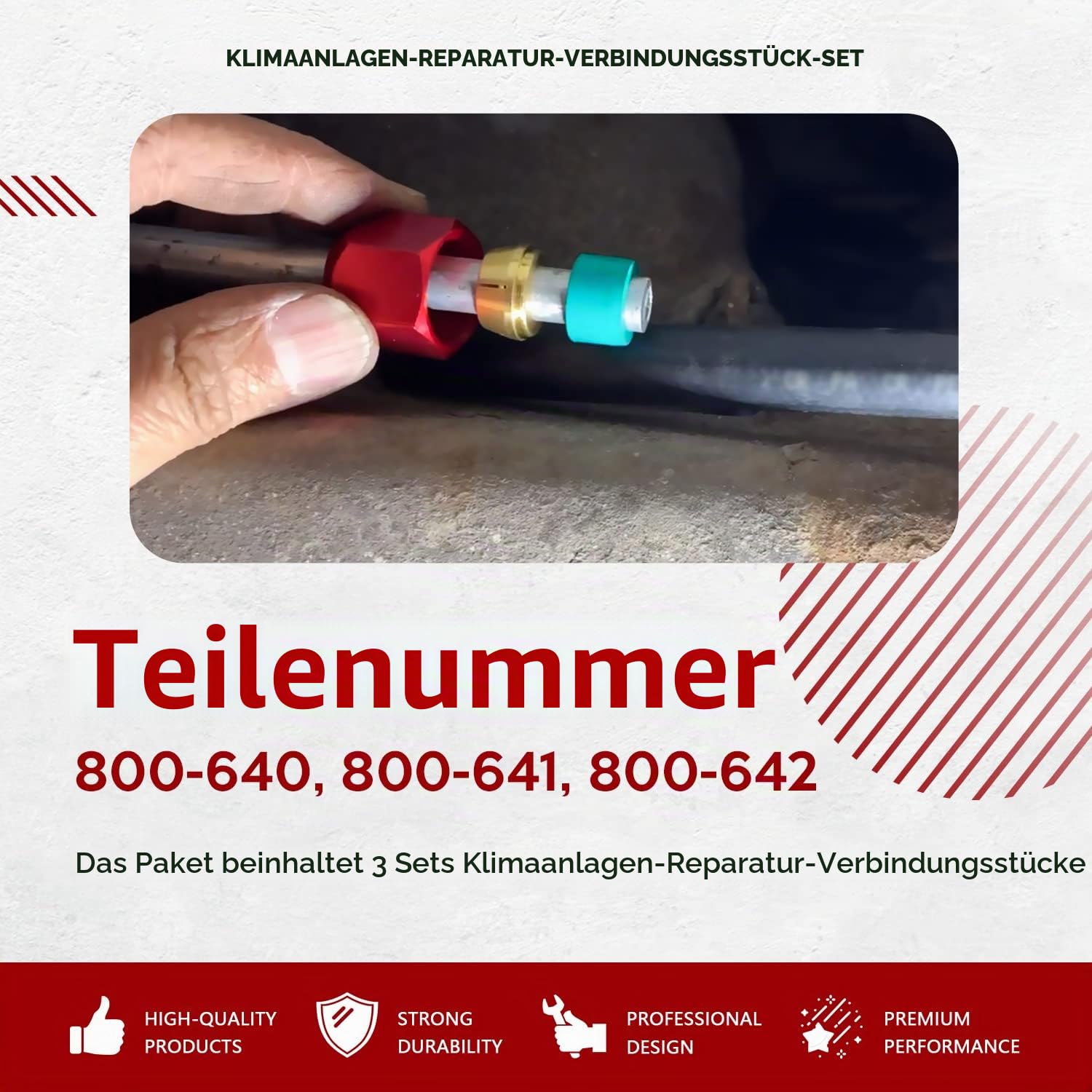Ersatz für 800-640, 800-641, 800-642, Klimaanlagen-Reparatur-Spleißverbinder-Set passt für 5/8 Zoll 3/8 Zoll 1/2 Zoll Aluminiumleitungen, universelle Passform für Leitung zu Leitung Reparatur