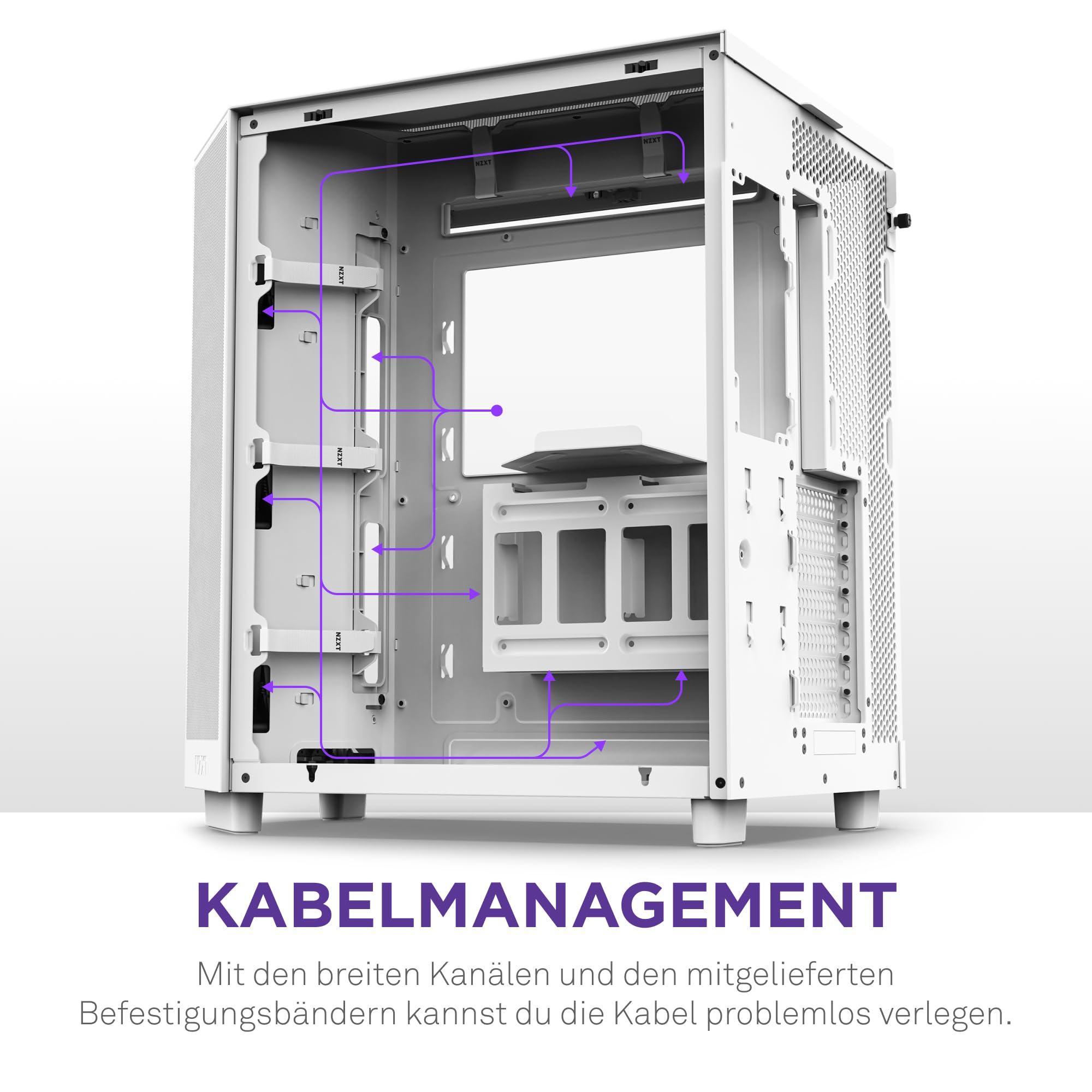 NZXT H6 Flow, CC-H61FW-01, Kompaktes Mid, Tower Gehäuse mit Zwei Kammern, Glaspaneele mit Panoramablick, Hochleistungs,Airflow,Panels, Inklusive 3 x 120 mm Lüfter, Weiß