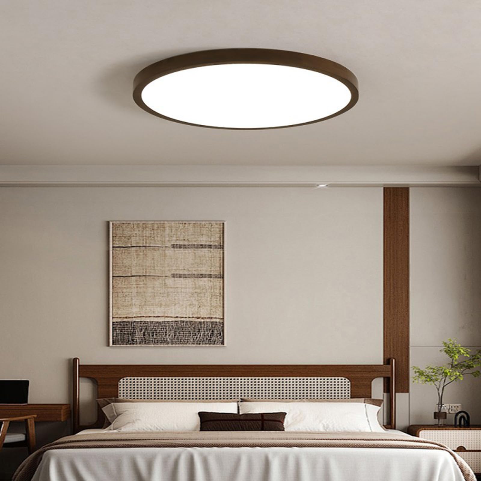 Madera Plafon LED Techo Redonda Plana Regulable 2700K-6500K Lámpara de Techo con Mando a Distancia Lámpara Techo Delgada Diseño para Salon Dormitorio Habitacion (Color Nogal,50cm)