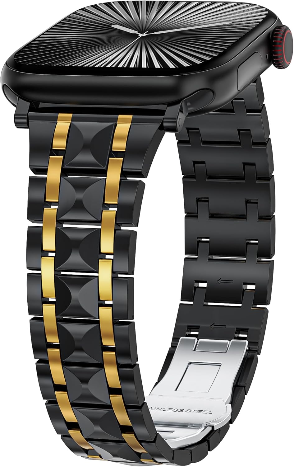 Designer Bands for Apple Watch 38mm 40mm 41mm 42mm 44mm 45mm 46mm 49mm for Women Men, Compatible with Series 11/10/9/8/7/6/5/4/3/2/1, Ultra/SE 3 2 1, Slim Metal Band for Dressy Casual, Black Gold