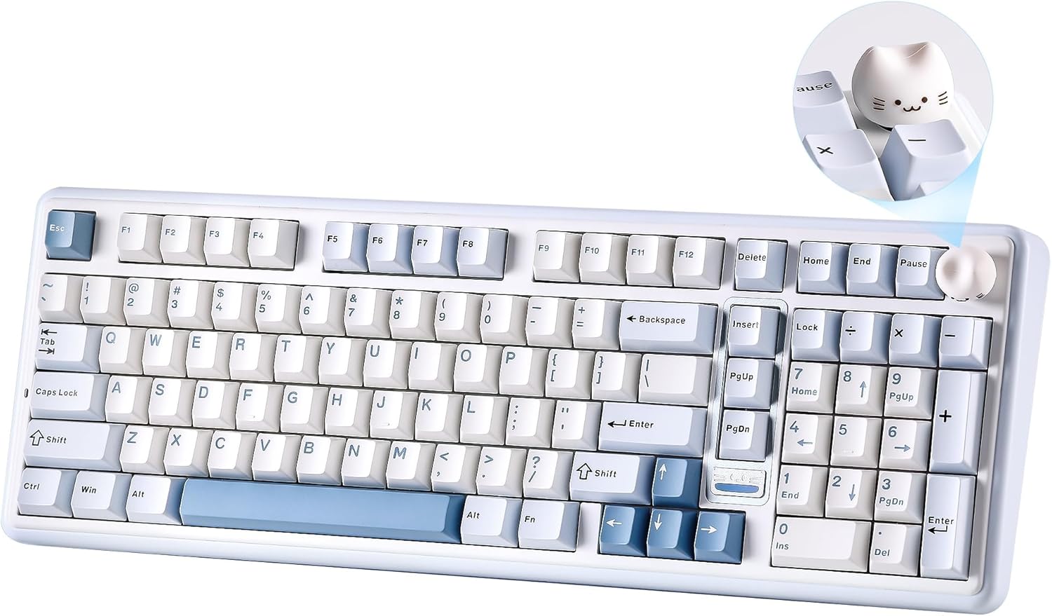 YUNZII B98 PRO QMK/VIA Wireless Mechanical Gaming Keyboard,96% Layout with Numpad and Cute Cat Knob, BT/2.4G/USB-C,Linear Switch Hot Swap Gasket,RGB for Win/Mac (Blue, Milk V2 Linear Switch)