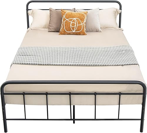 Miniatura 9 de Giantex Marco de cama de metal de tamaño matrimonial, marco de cama moderno con cabecera y estribo, base de colchón de plataforma con estructura