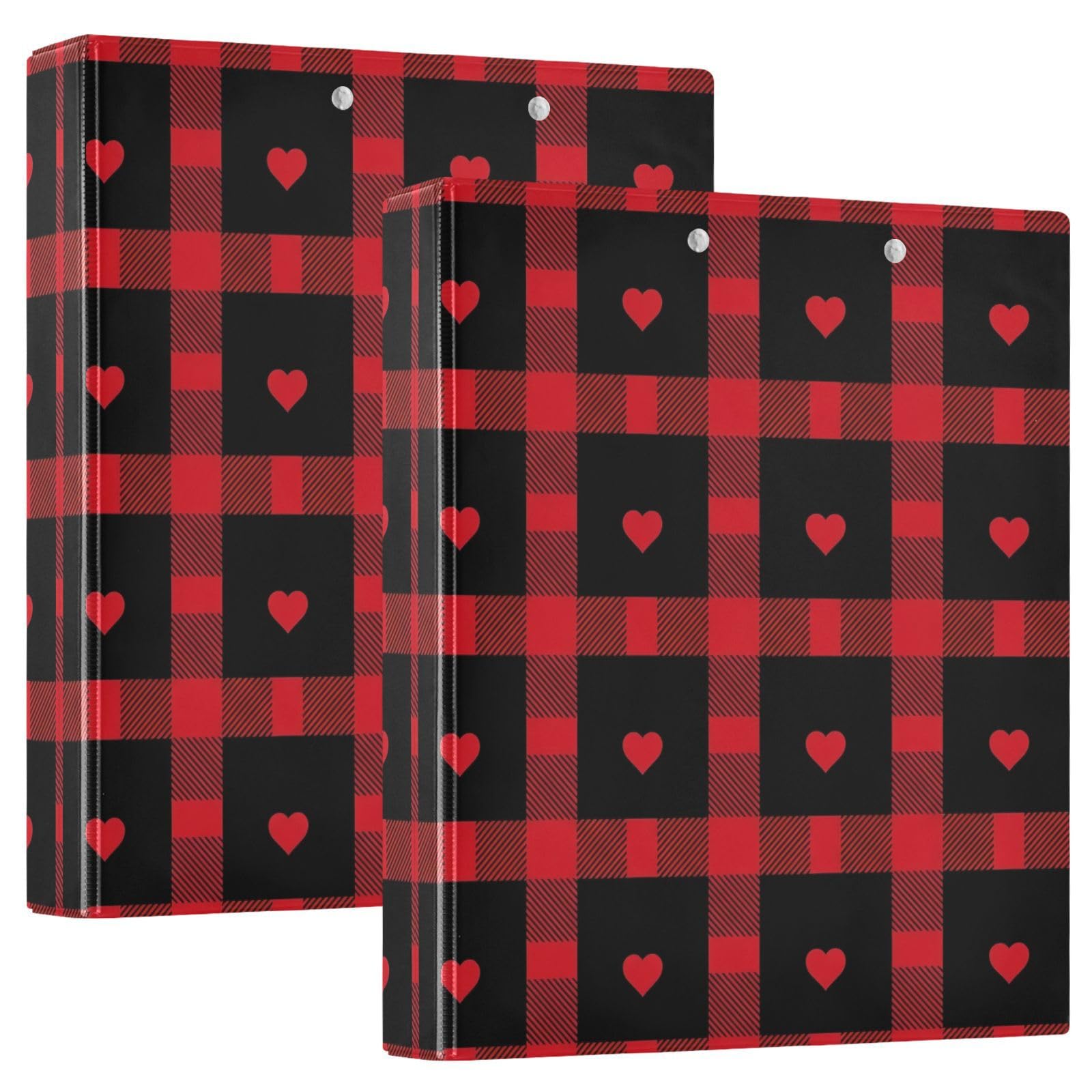 Carpeta clásica de tres anillos a cuadros rojos y negros, carpeta de anillos en D, paquete de 2 | Con portapapeles y bolsillos, para escuela, universidad, oficina