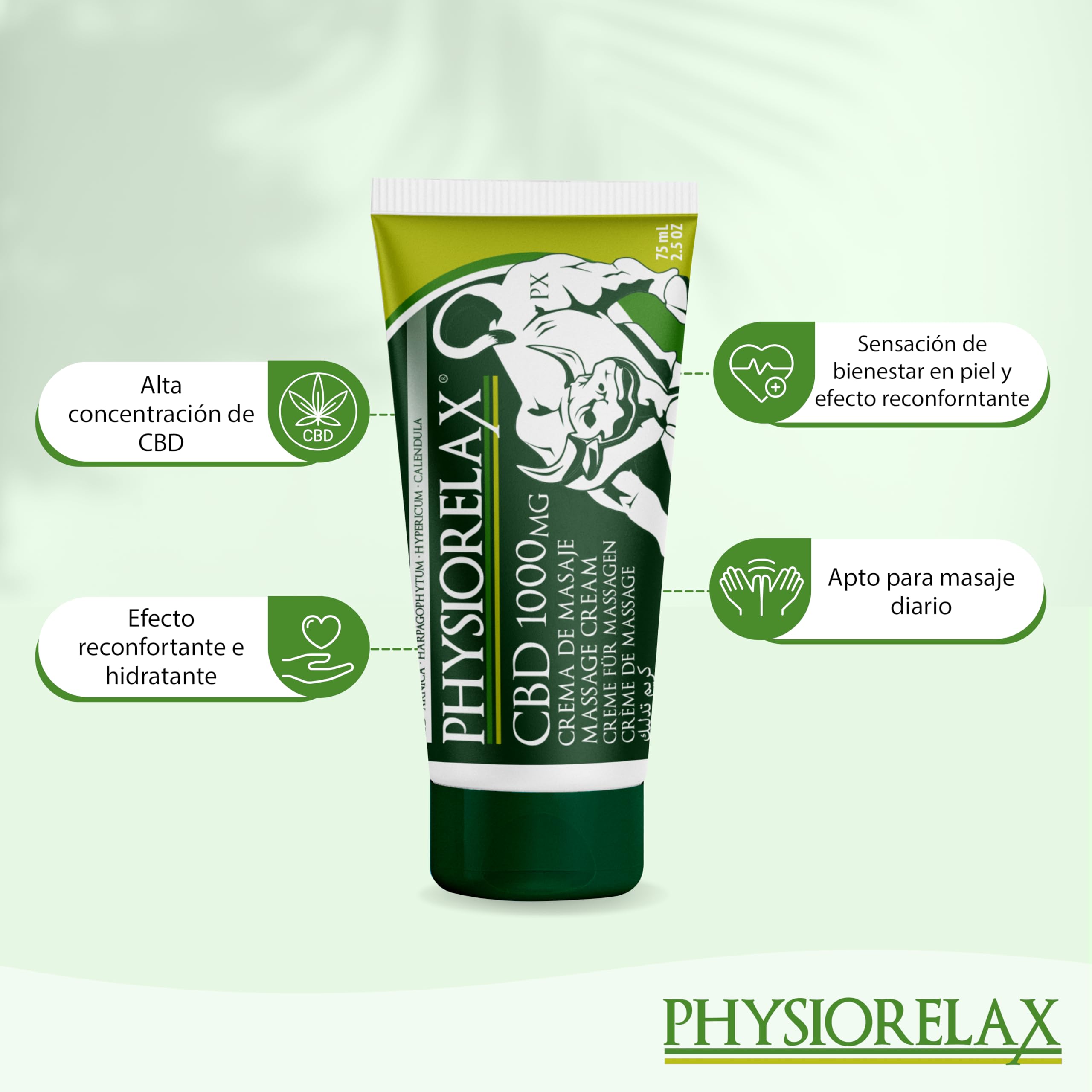 Physiorelax CBD – Crema de Masaje con 1000mg de Cannabidiol | Aceites Esenciales y Aceite de Cáñamo| Natural, rápido y Eficaz | Para Lumbares, Cervicales, Rodillas, Hombros, Espalda |Crema con Cañamo