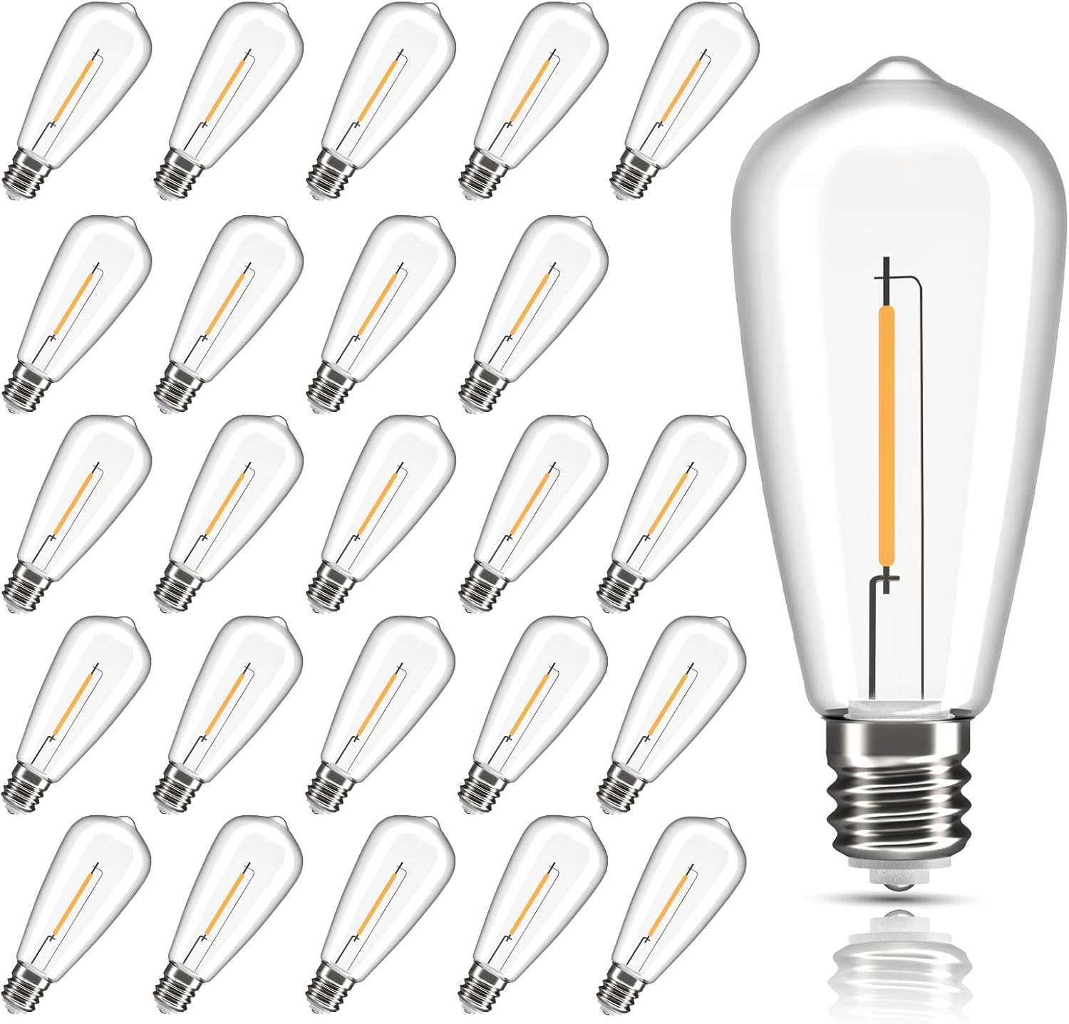25 Pack Edison E17 LED Bulbs for Outdoor String Lights, 0.6W Shatterproof Intermediate Base Patio/Wedding String Lights Replacement Bulbs for Outside, E17/C9 Warm White 2700K