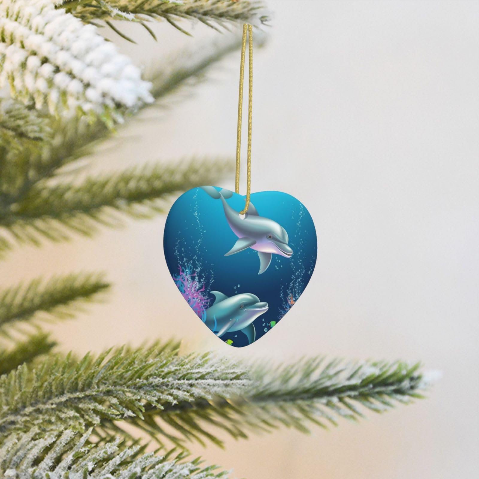 2025 Christmas Tree Decoration Hanging Heart Ornament Dolphin and Fish Ceramic Ornaments Christmas Tree Decorations Round Pendants for Xmas Tree Winter New Year Party Supplies