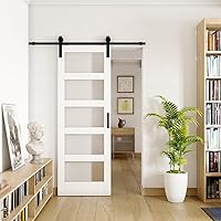 Vista 12 de Puertas correderas de granero de 36 x 84 pulgadas, 5 paneles, puerta interior de vidrio esmerilado templado para habitación con kit de herramientas