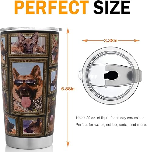 Miniatura 7 de STAOVAIF Vaso de pastor alemán con tapa, a prueba de derrames, para café helado, taza de viaje aislada de acero inoxidable, botella de agua de 20