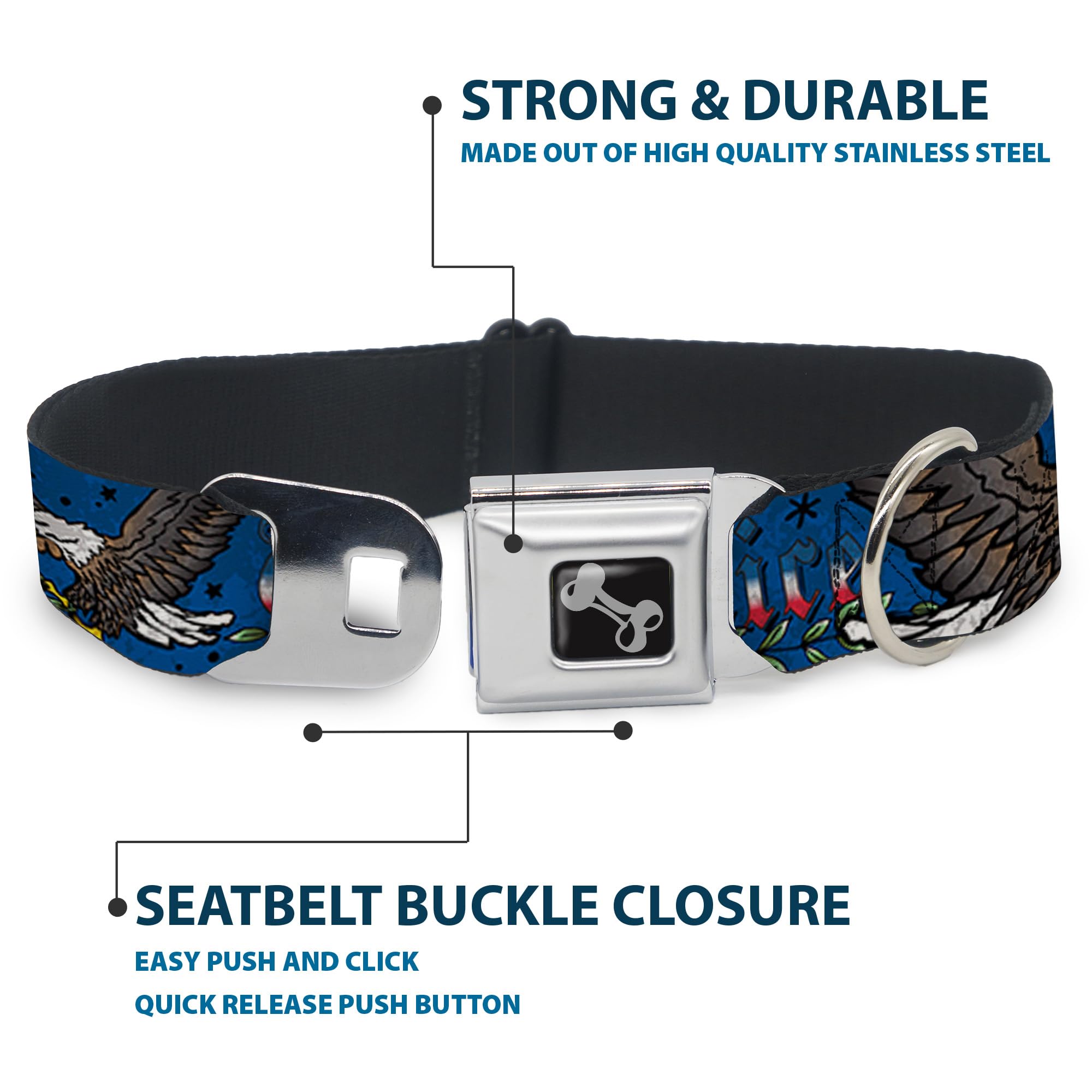 Buckle-Down Obroża dla psa z klamrą pasa bezpieczeństwa - niebieska prawda i sprawiedliwość - szerokość 3,8 cm - pasuje na szyję 40-58 cm - rozmiar M
