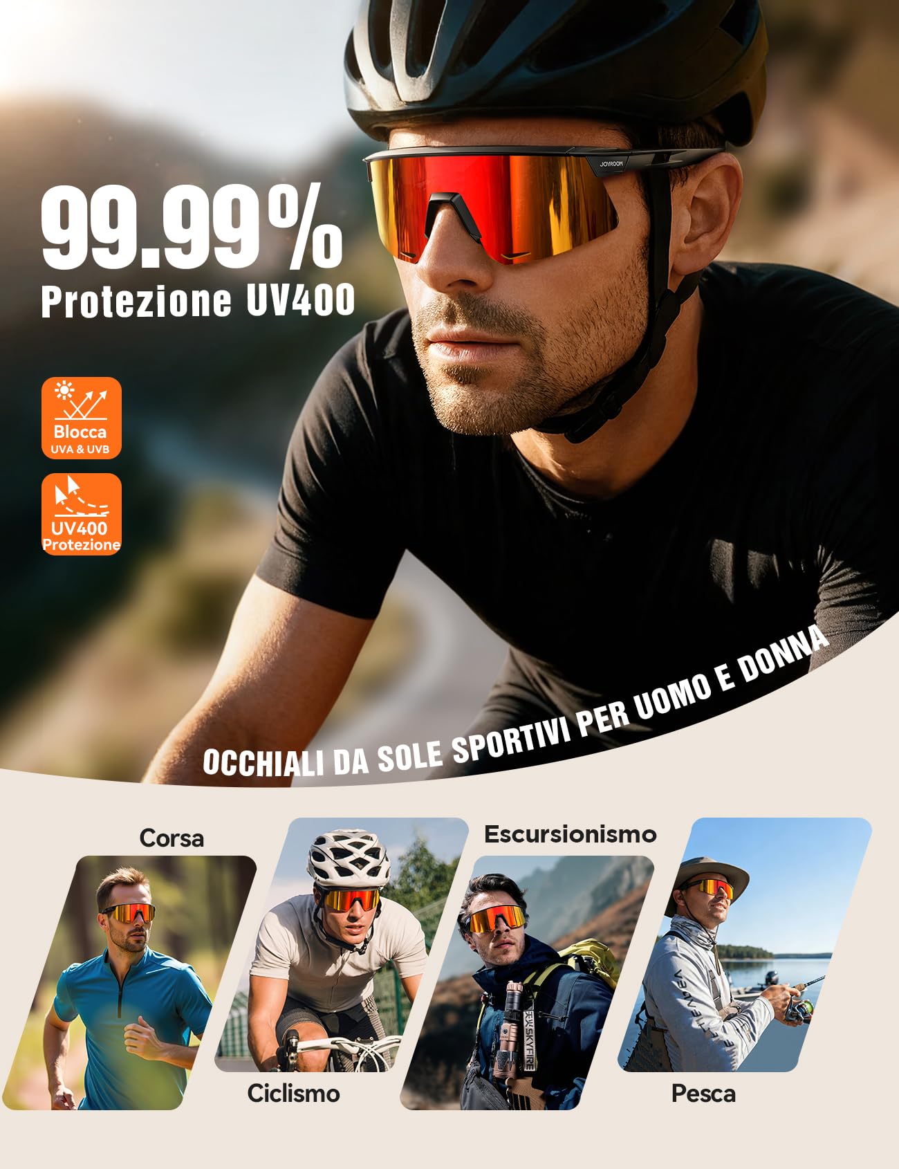 JOYROOM Occhiali Ciclismo Uomo e da Donna [Nasello Regolabile] [Anti-Appannamento] Occhiali Veloci da Sole Polarizzati Protezione UV400 Occhiali Sportivi in TR90 per Bicicletta Ebike Corsa Pesca