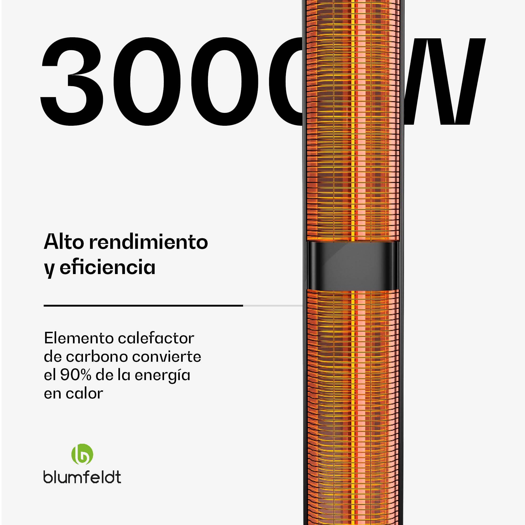 Blumfeldt BlazeTower Calefactor infrarrojo - 3000w, ajustable, resistente IP45, protección antivuelco, mando a distancia & temporizador 24h - ideal para terraza & jardín