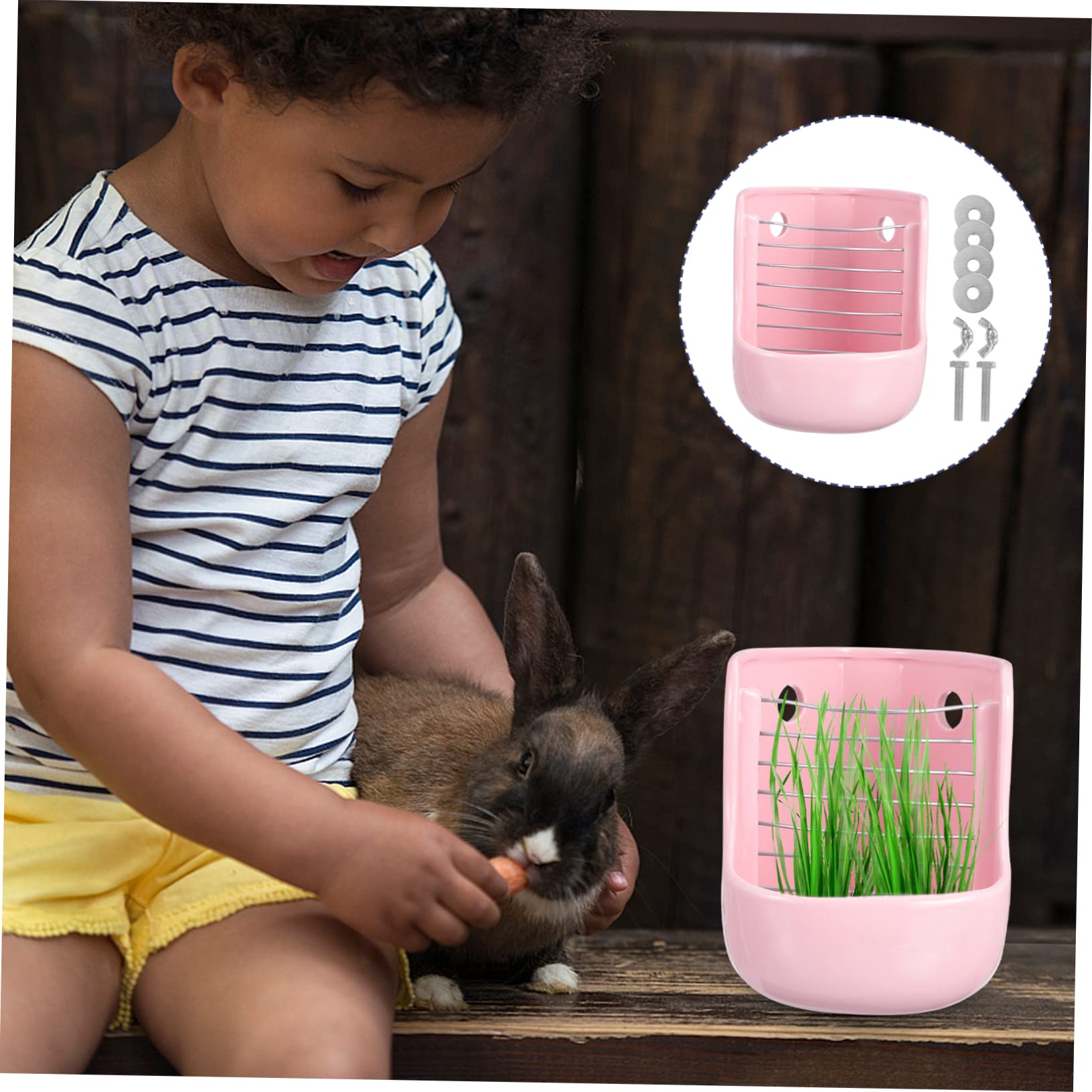 Mangiatore Ceramico per Piccoli Animali Supporto Fieno Regolabile per Conigli Cavie Cincillà