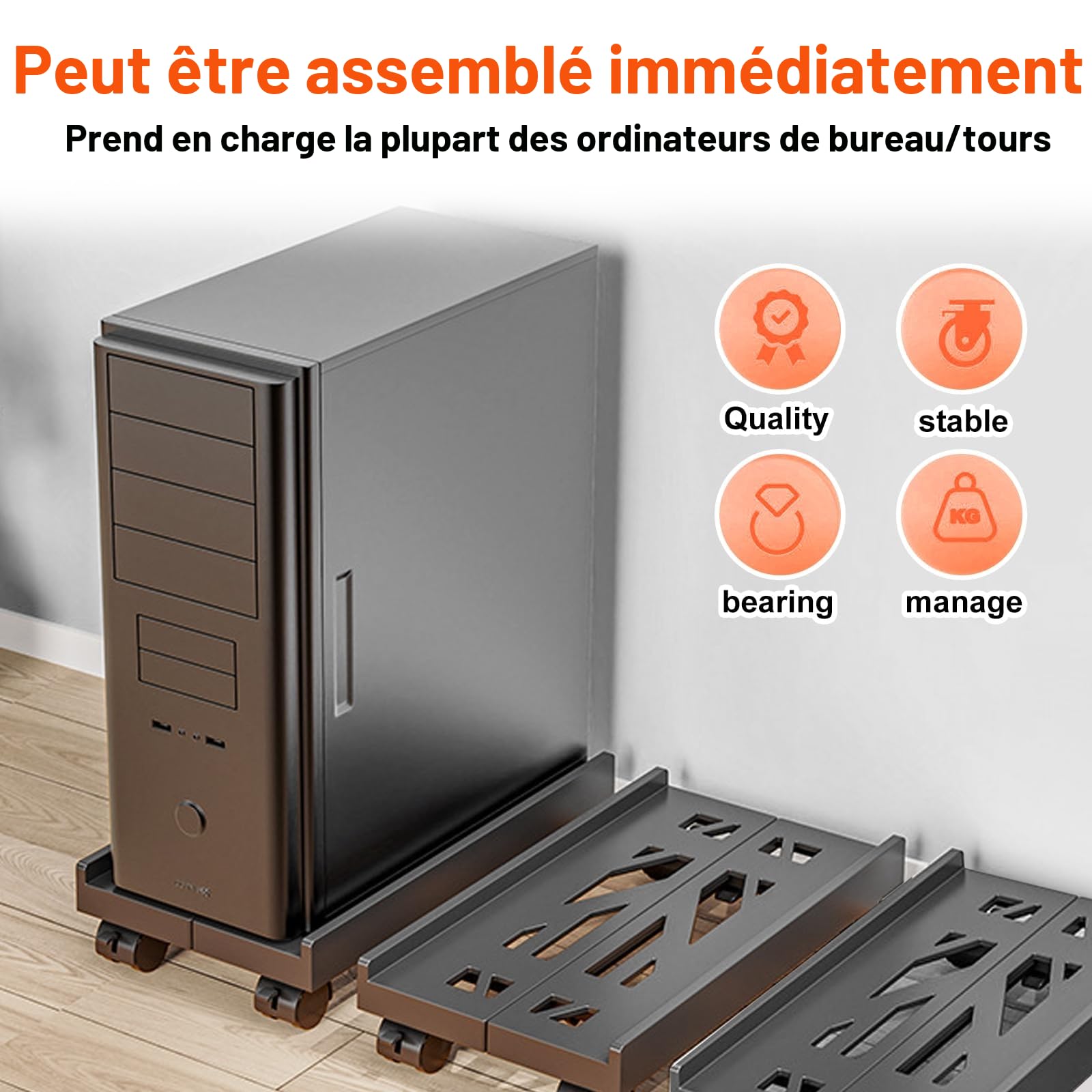SPORWAY Support d'Unité Centrale Mobile Chariot PC Roues Verrouillables Antidérapantes Taille Réglable Noir