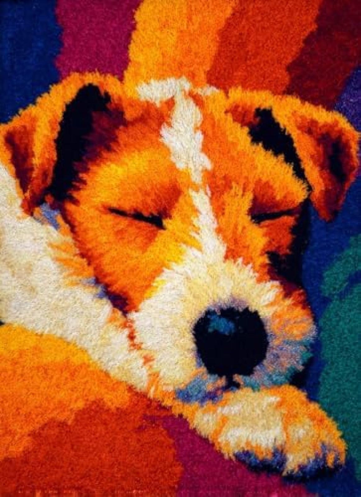 XDEGHUANGSS Latch Hook Rug Kit Fox Terrier Dog Puppy Sleeping On Sofa Cushion Cover DIY Craft Set Pre-Printed Mat 38x52cm for Home Decor
