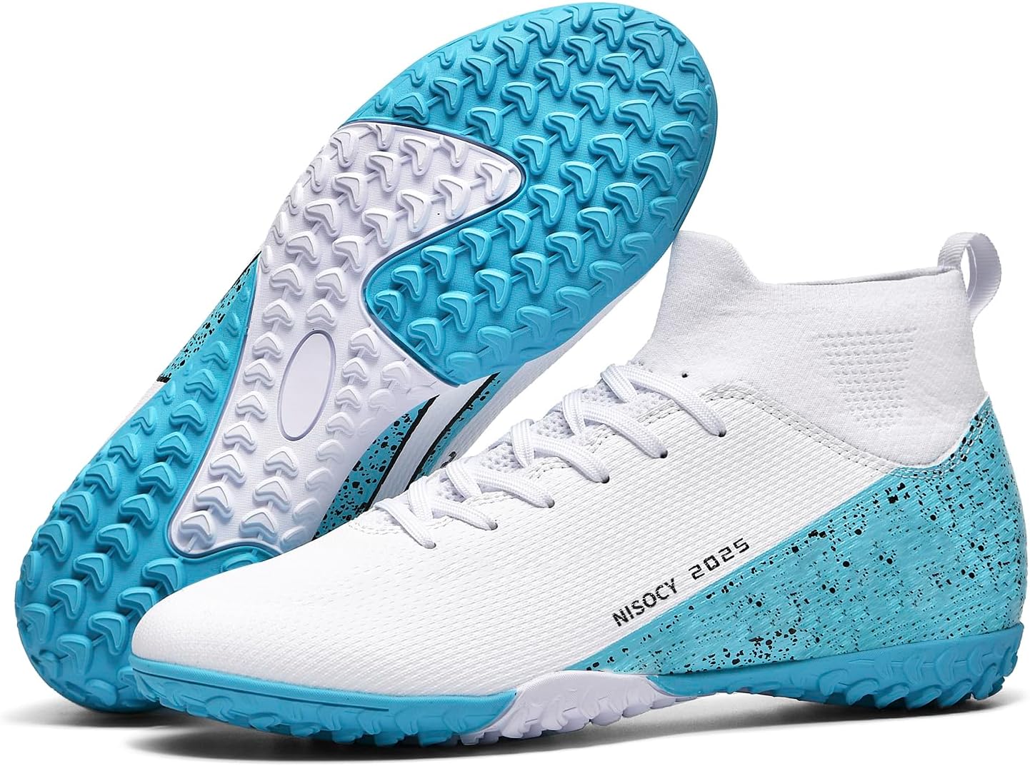 NISOCY Men’s Soccer Shoes Football Cleats High-Top Outdoor/Indoor Athletic Sneaker Lightweight TF AG Training Football Boots