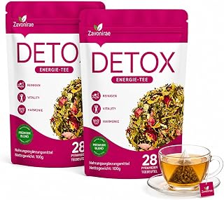 Detox Tee zum Abnehmen, 56 Tage Abnehmentee Kräutertee mit Grüntee, Löwenzahn, Oolong & Rosen – Fruchtiger Pfirsichgeschmack, Pflanzliche Mischung für dein tägliches Wohlbefinden