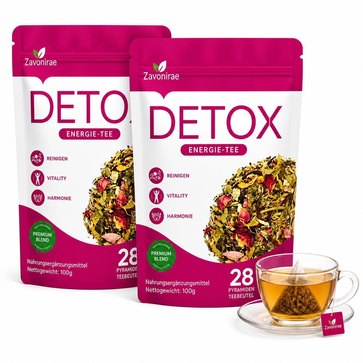 Detox Tee zum Abnehmen, 56 Tage Abnehmentee Kräutertee mit Grüntee, Löwenzahn, Oolong & Rosen – Fruchtiger Pfirsichgeschmack, Pflanzliche Mischung für dein tägliches Wohlbefinden