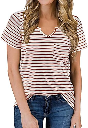 Camisas de verano para mujer, camisetas a rayas lindas de manga corta, ajuste holgado, cuello redondo, camisetas casuales elegantes