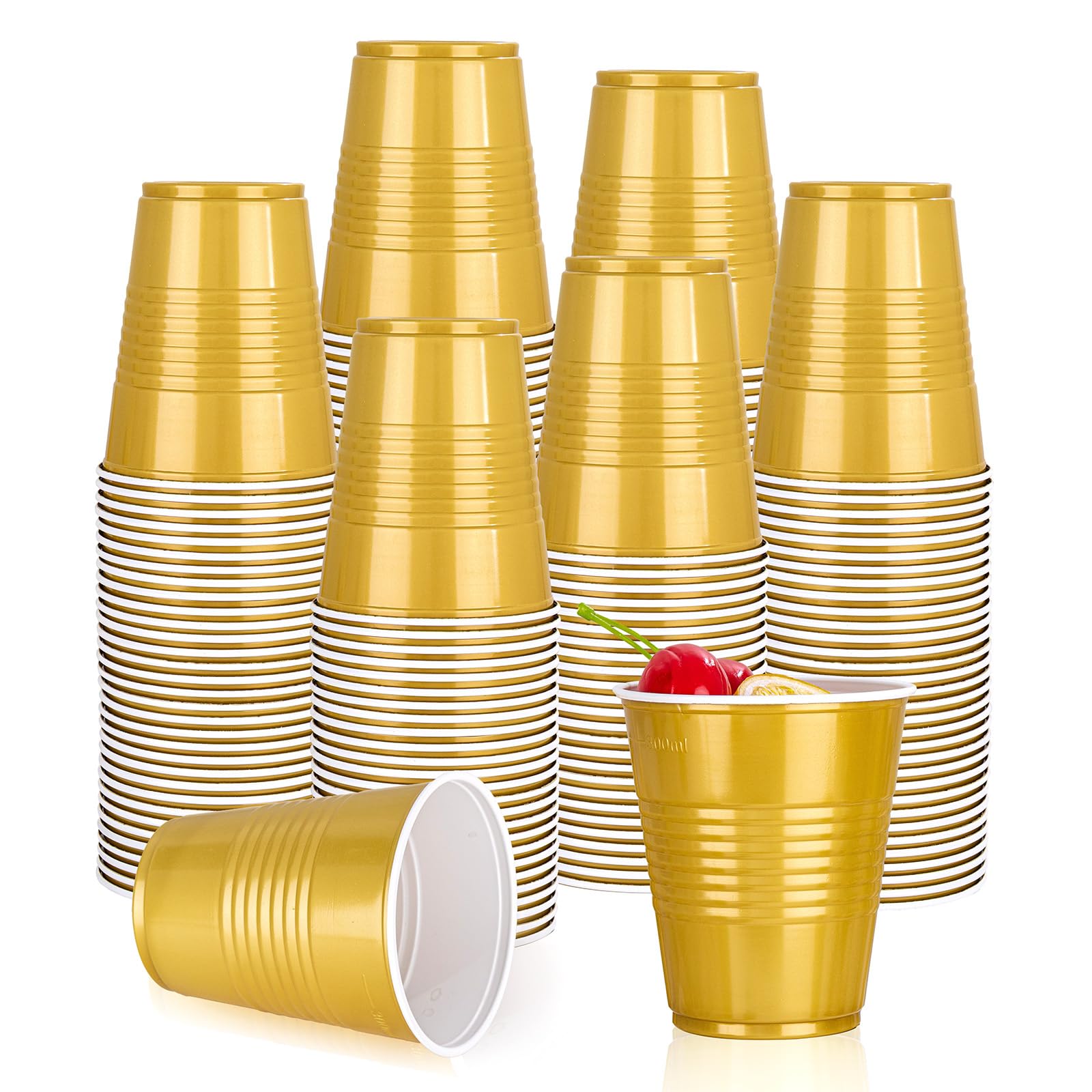 WELLIFE 200 PCS Gold Plastic Cups,9 oz Clear Plastic Cups,Disposable Wine Glasses,Plastic Cocktail Glasses for Party and Wedding — Amazon image 29