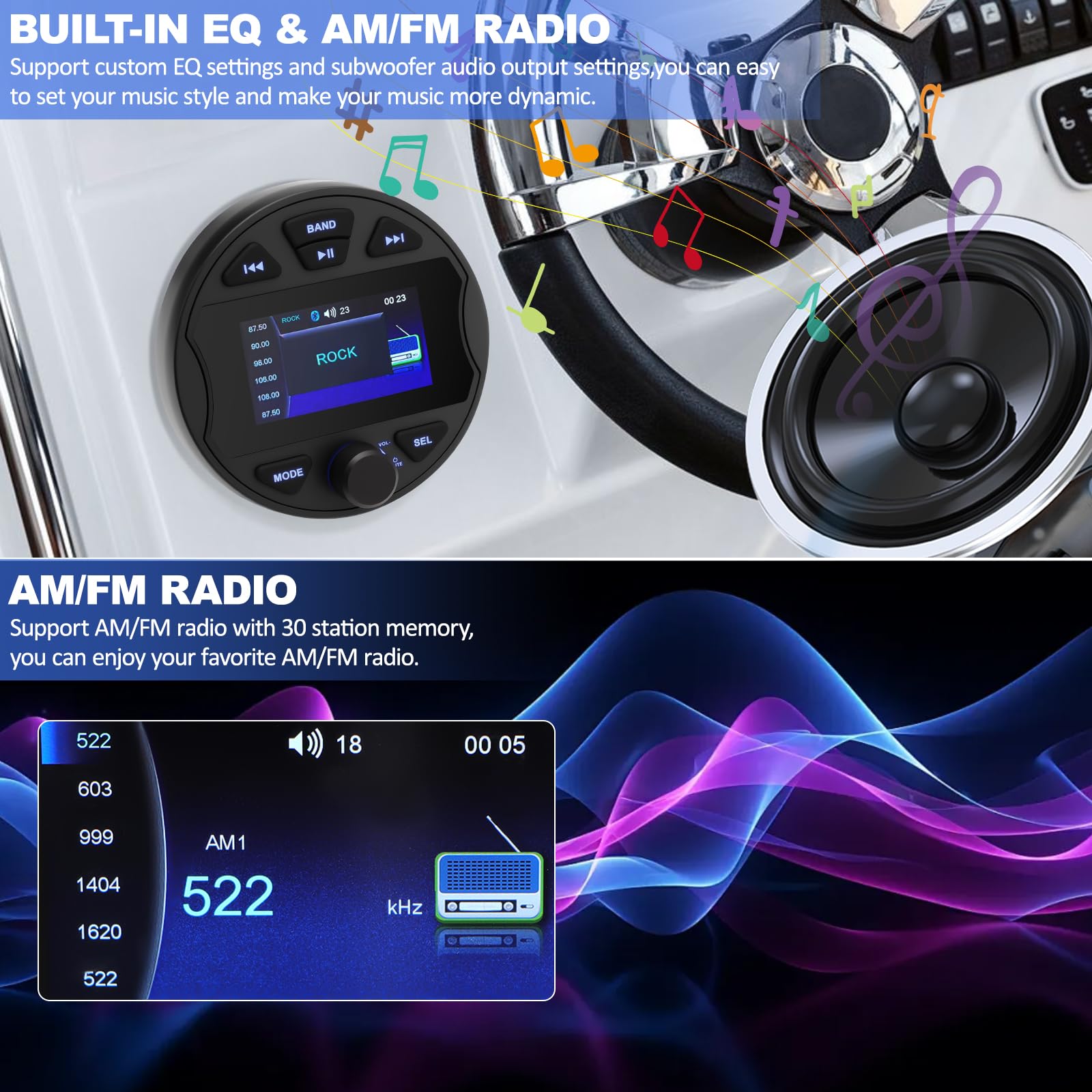 Radio estéreo marino resistente al agua Dab+ BT5.0 Digital Multimedia MP5 Player dispositivos de audio para barcos, barcos, yates, carritos de golf
