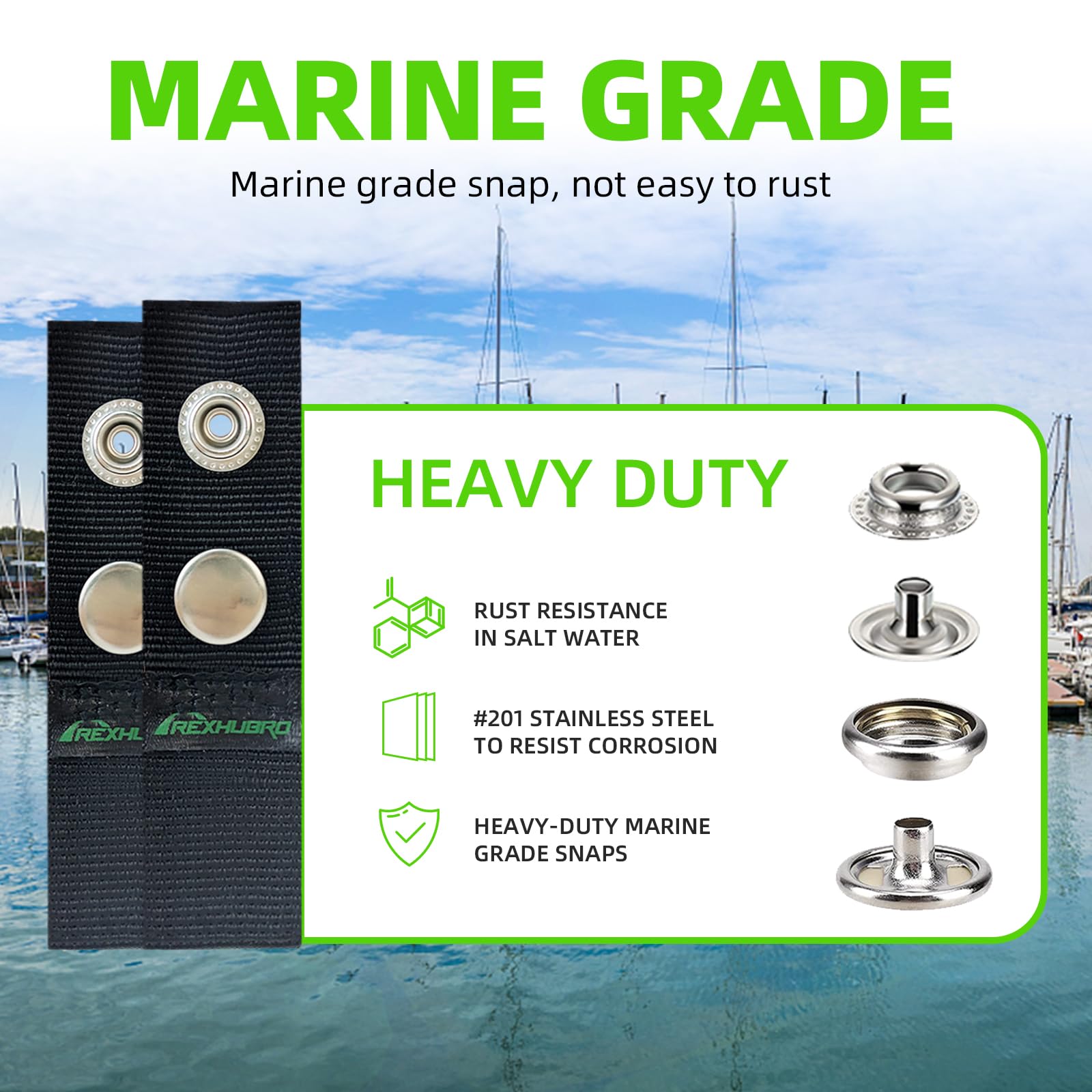 Heavy Duty Snaps For Canvas 5-Piece Boat Cover Snap Extenders - 3 Inch ...