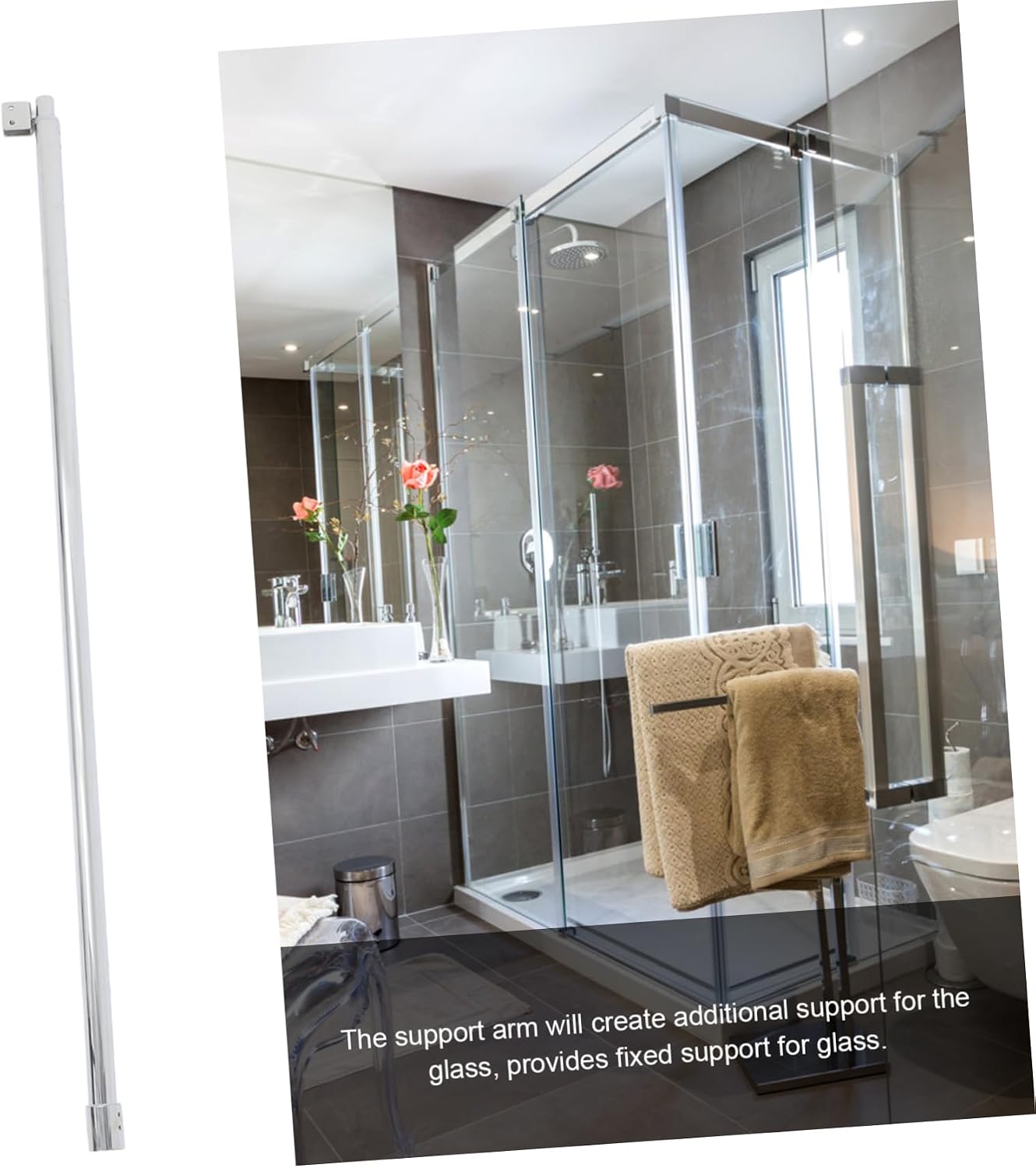 balacoo Frameless Glass Shower Door Support Bar 304 Stainless Steel Adjustable 1000mm-1200mm for 8-12mm Glass Sturdy Shower Panel Hardware for Bathroom