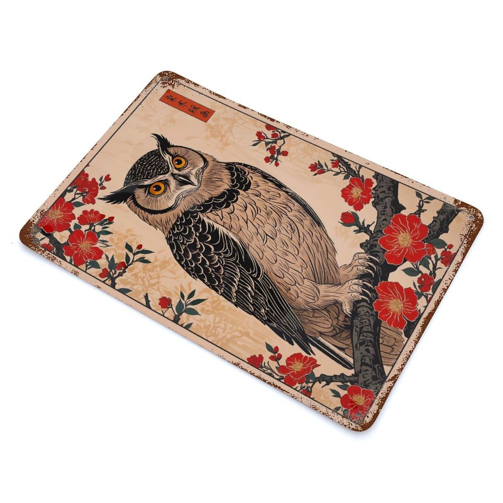 Owl Bird Vintage Rust Metal Sign 11.8"x7.9", Ideal for Basement, Hobby Room And Garage Decor