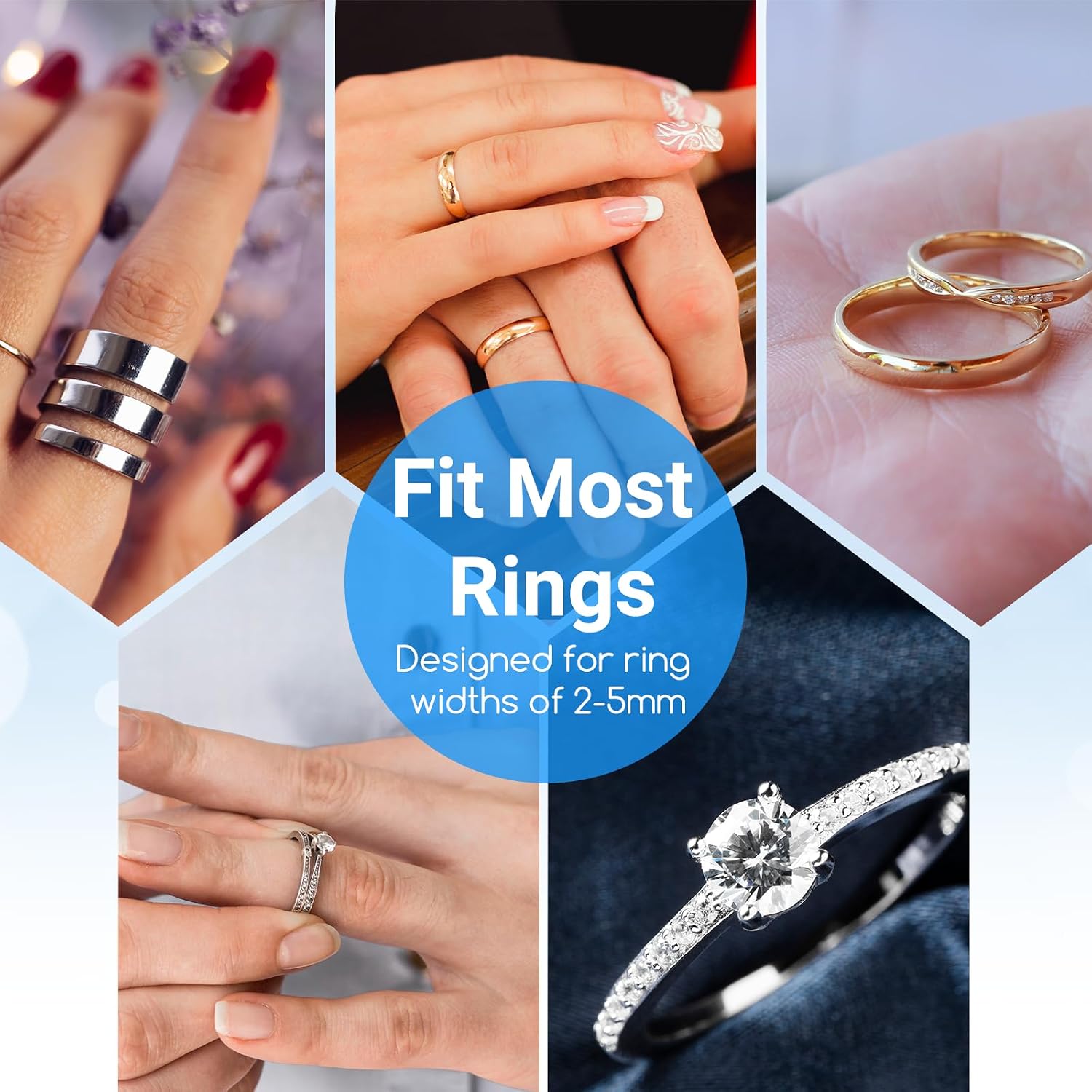 Qianyu Ring Sizer Adjuster for Loose Rings 94 Pcs Set with 3 Types (Spiral Coils, Ring Guards, Sizing Strips) Invisible Resizing Solution for Women & Men