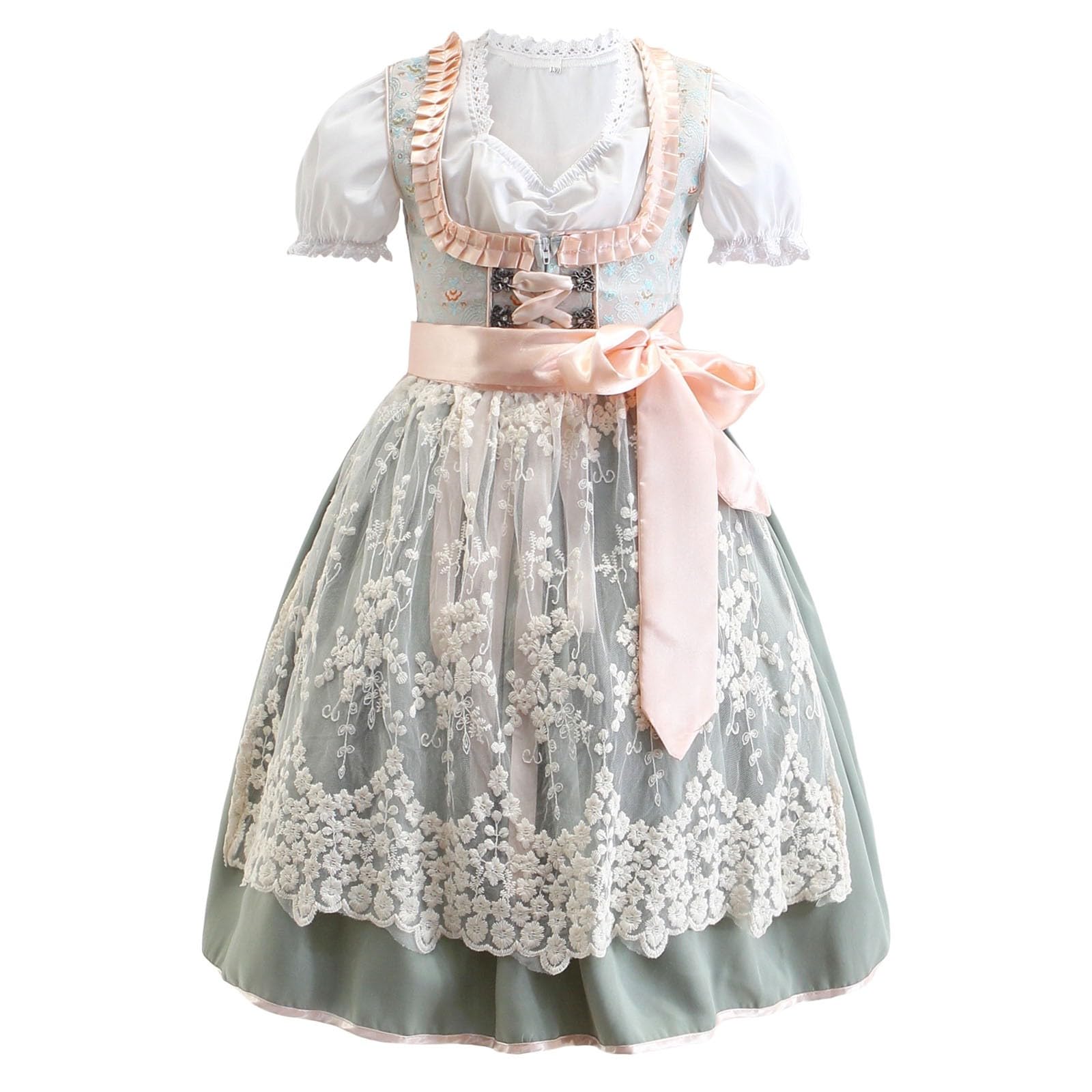 Mädchen Dirndl Set Oktoberfest 3-teilig Kinderdirndl Kinder Dirndlbluse Schürze Set Trachten Midi Kleid Bierfest Spitze Kleider Bayerisches Trachtenkleid Spitze Elegant Dress Festlich Kleidung