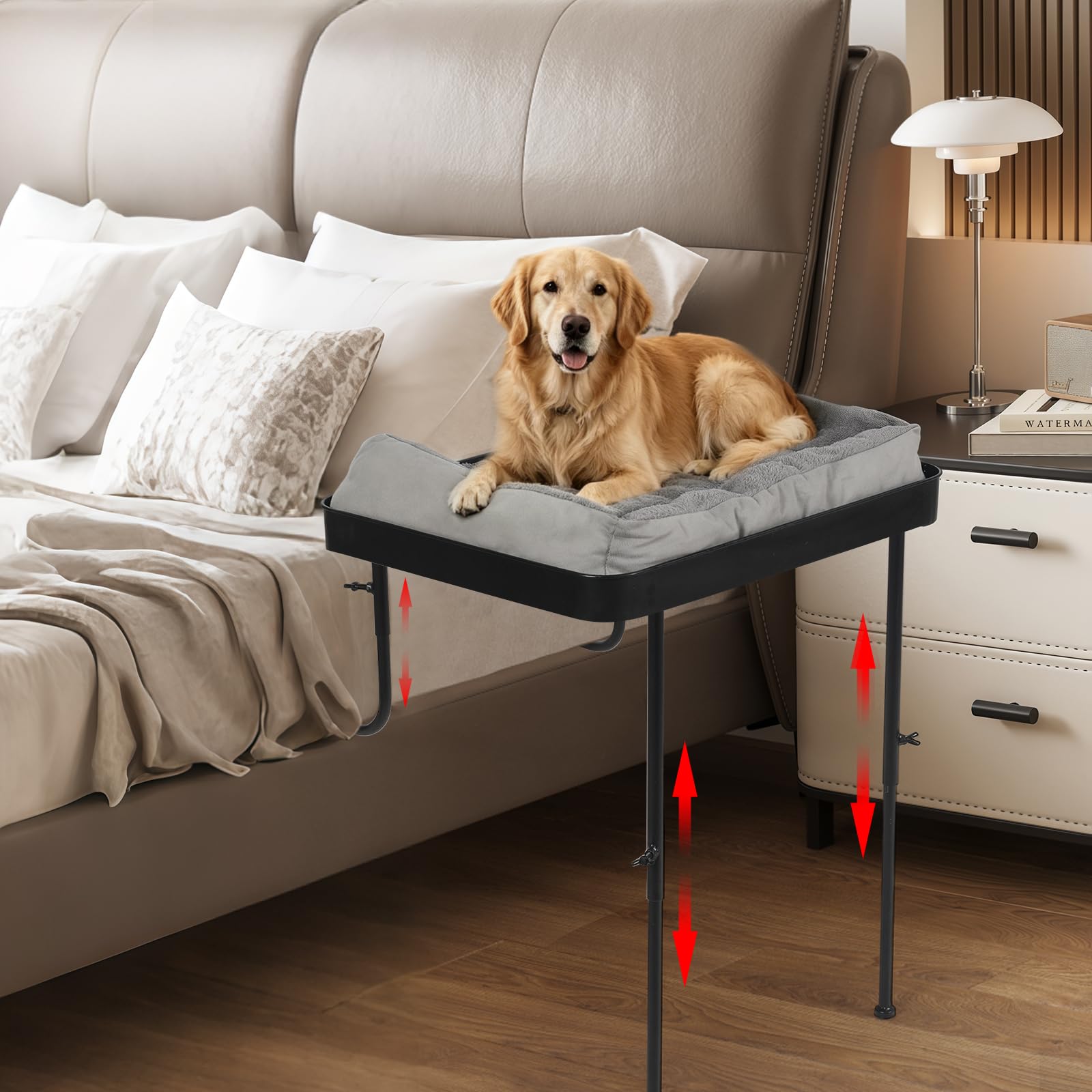 Bedside Pet Bed for Cats and Dogs with Height-Adjustable Steel Frame